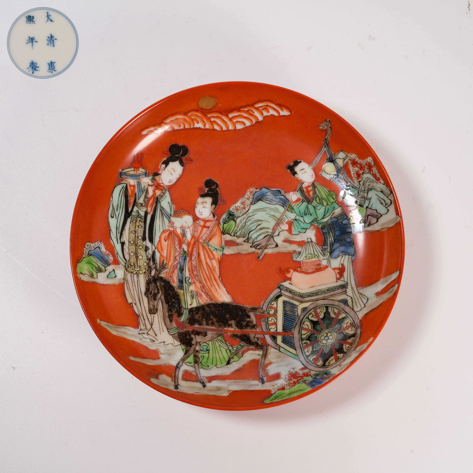 A WUCAI PLATE WITH FIGURAL STORY SCENE (1 of 5)