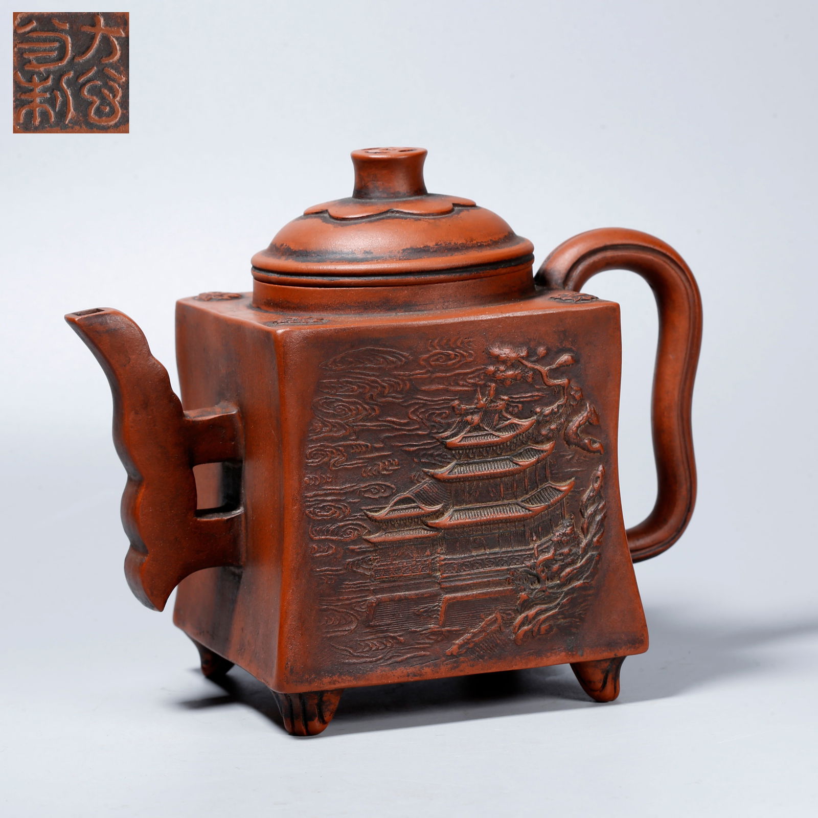 A ZISHA EWER WITH LANDSCAPE AND PAVILION DESIGN: Zisha Ewer with Landscape and Pavilion Design