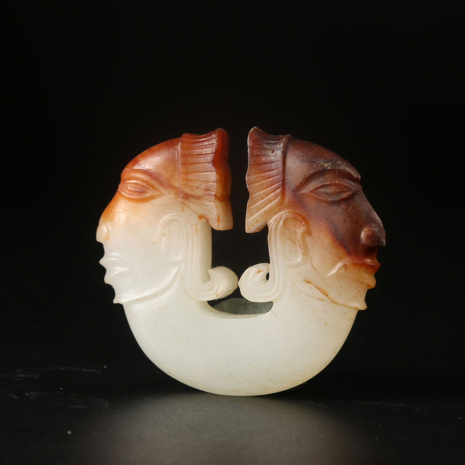 A ARCHAIC JADE DEITY MASK HANGING ORNAMENT: Archaic Jade Deity Mask Hanging Ornament