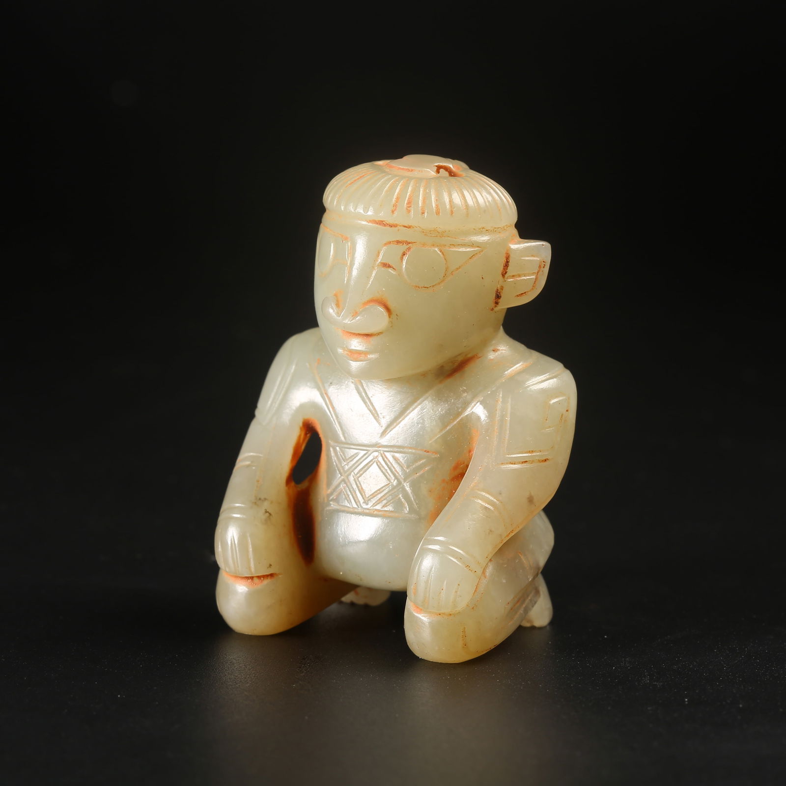 A ARCHAIC JADE KNEELING FIGURE: Archaic Jade Kneeling Figure