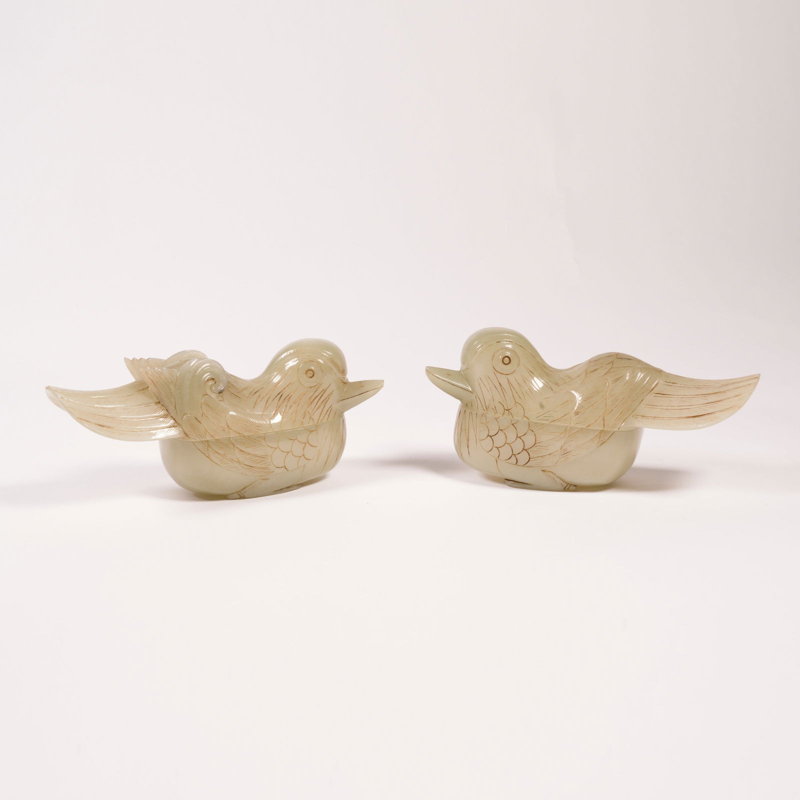 A SET OF HETIAN JADE MANDARIN DUCK LIDDED BOXES (1 of 10)