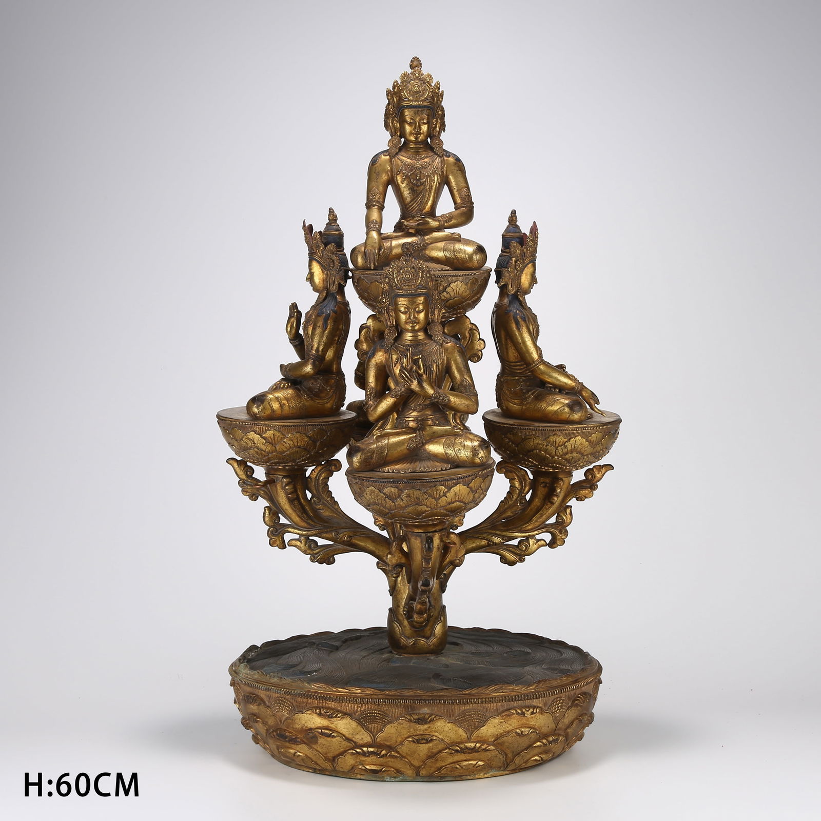 A GILDED BRONZE STATUE OF FIVE TATHAGATAS (1 of 11)
