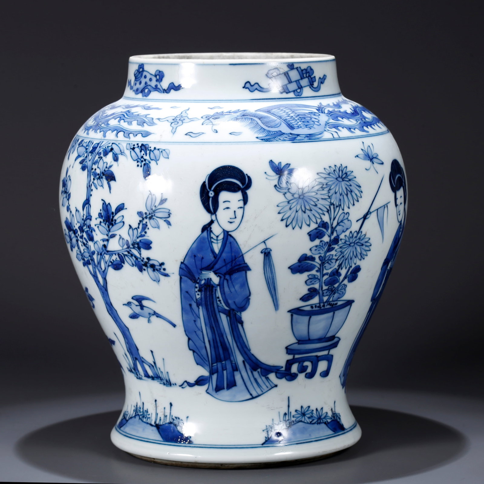 A BLUE AND WHITE JAR WITH FIGURATIVE STORY SCENE (1 of 9)