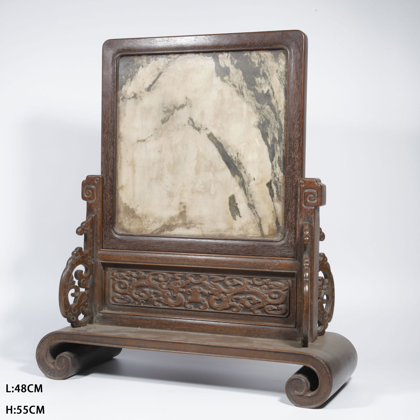 A ZITAN WOOD CARVING INLAID YUN STONE TABLE SCREEN (1 of 9)
