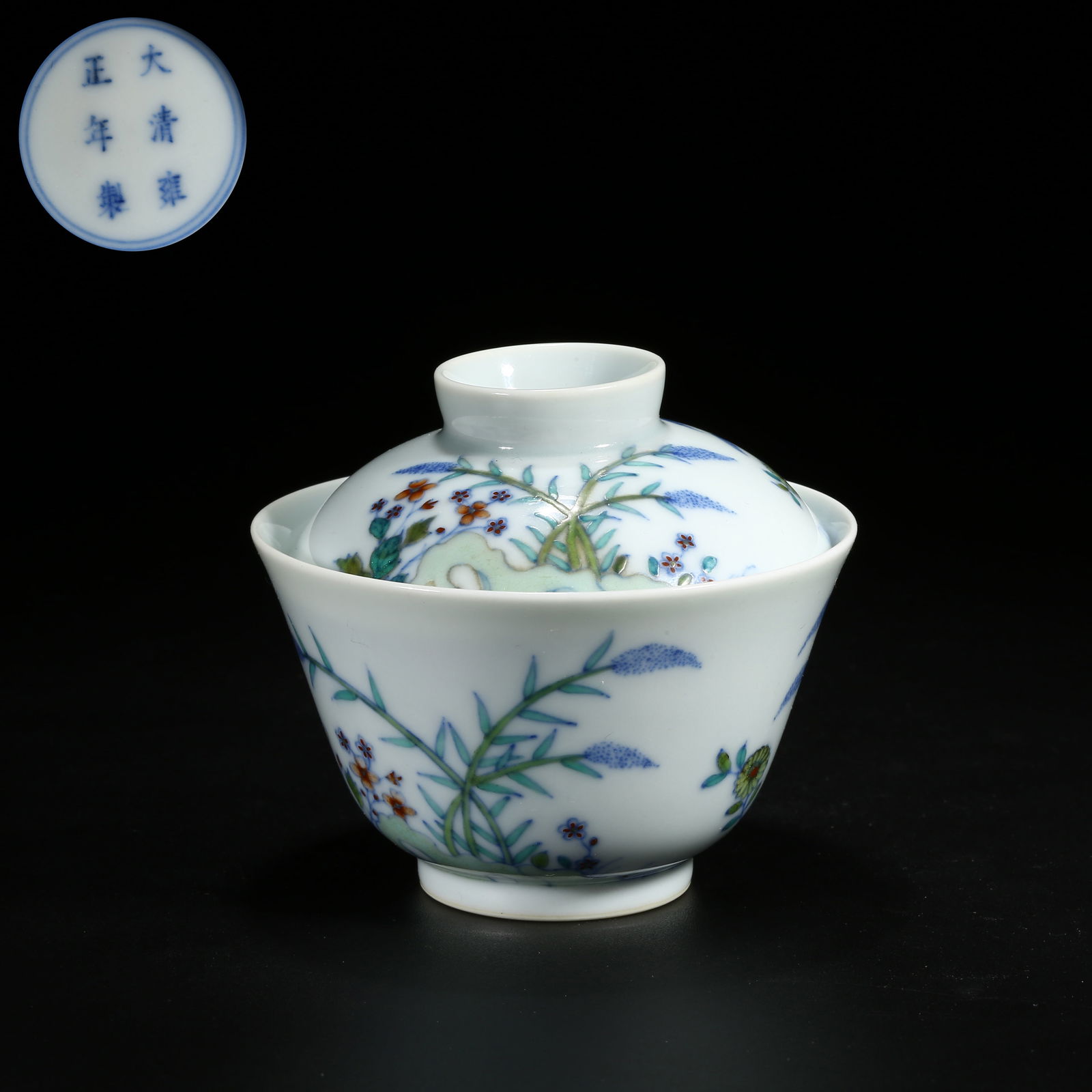 A DOUCAI TEA CUP WITH GARDEN ROCK AND FLORAL DESIGN (1 of 9)