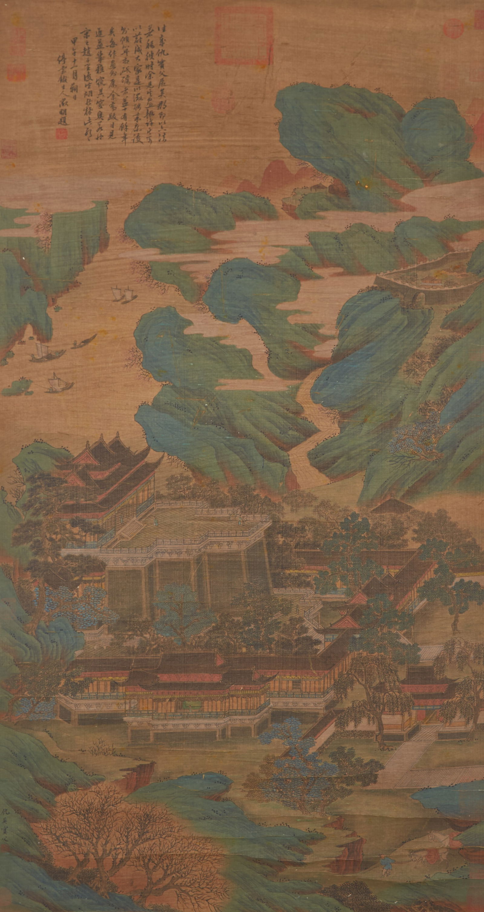 A LANDSCAPE AND PAVILION PAINTING ON SILK BY QIU YING.仇英 (1 of 14)