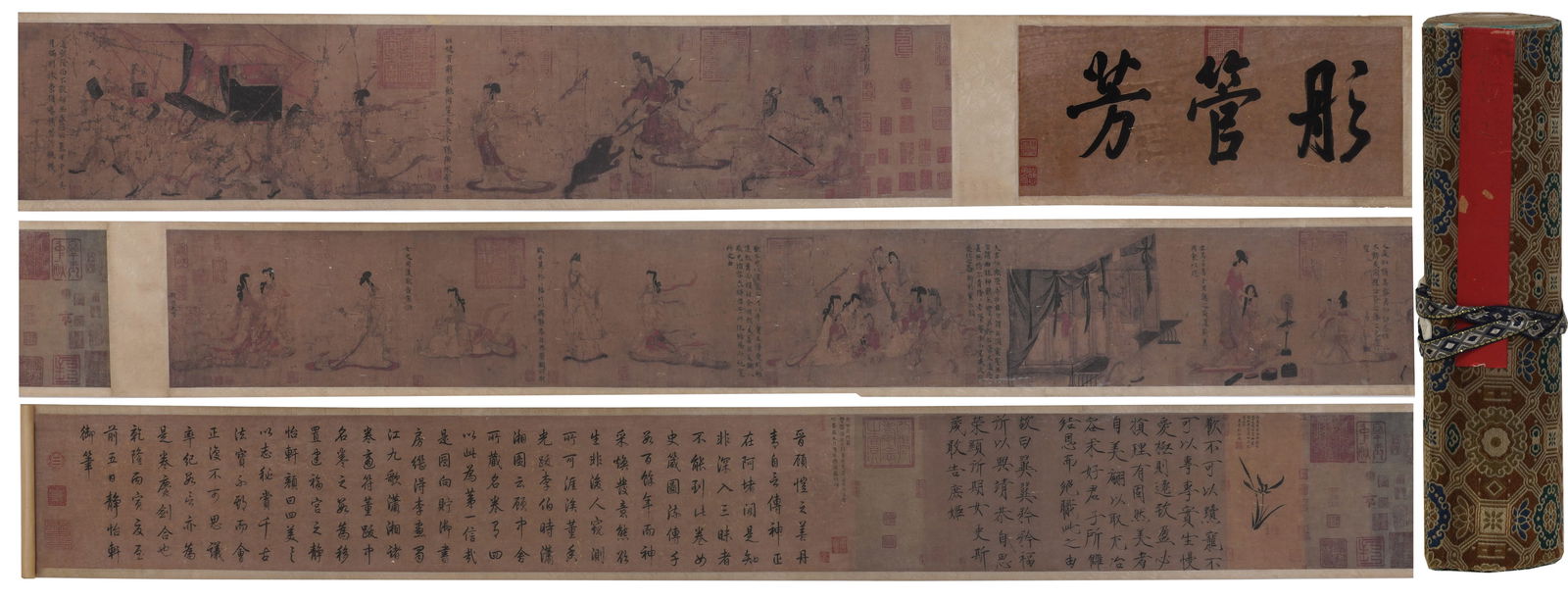 A FIGURE PAINTING HANDSCROLL ON PAPER BY GU KAIZHI.顧愷之: Figure Painting Handscroll on Paper by Gu Kaizhi.顧愷之