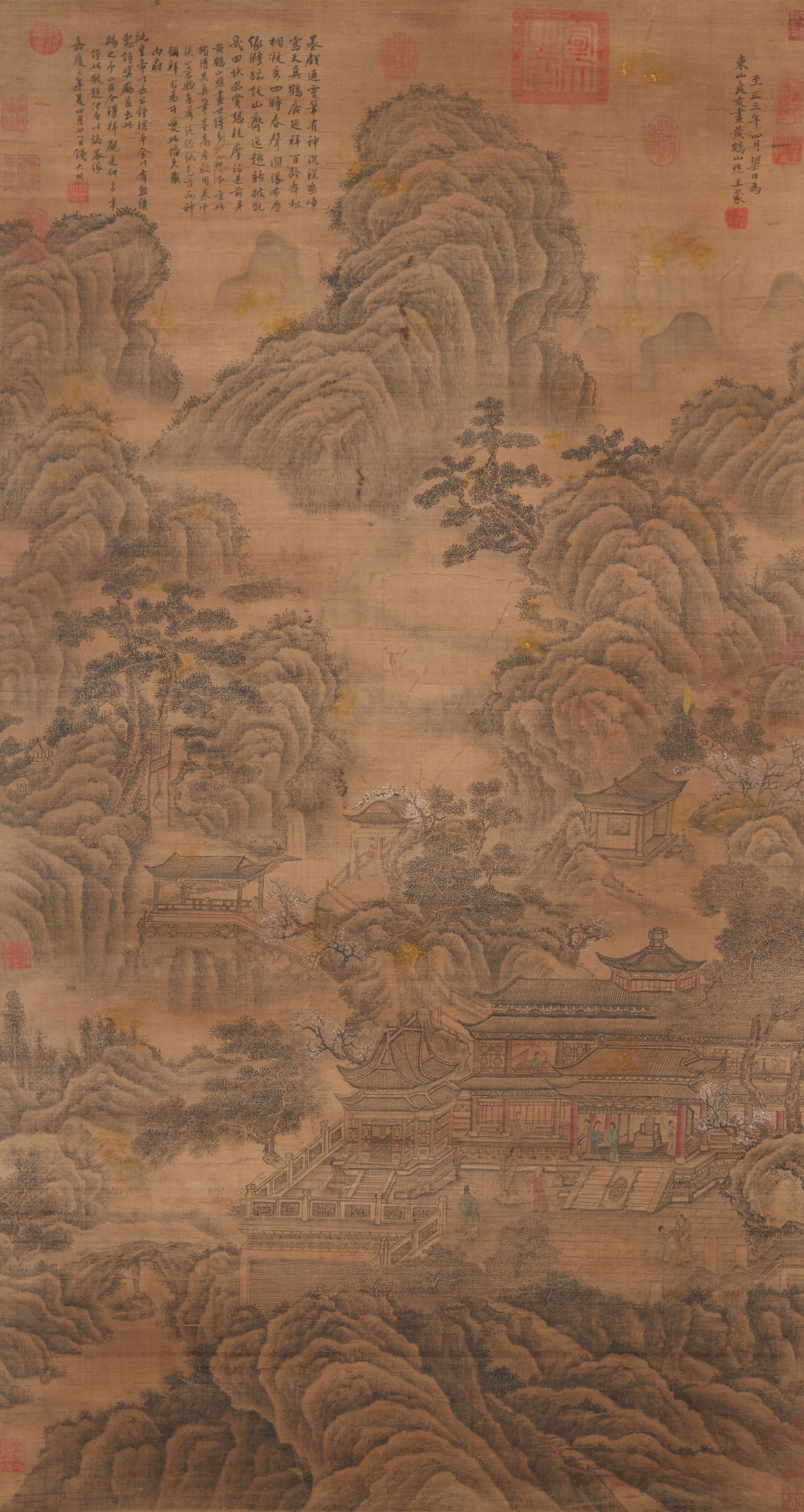 A LANDSCAPE AND PAVILION PAINTING ON SILK BY WANG MENG.王蒙 (1 of 13)