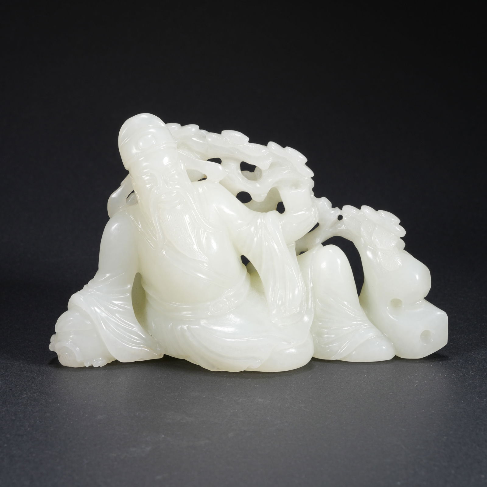 A HETIAN JADE CARVED DRUNKEN LI BAI FIGURE (1 of 9)