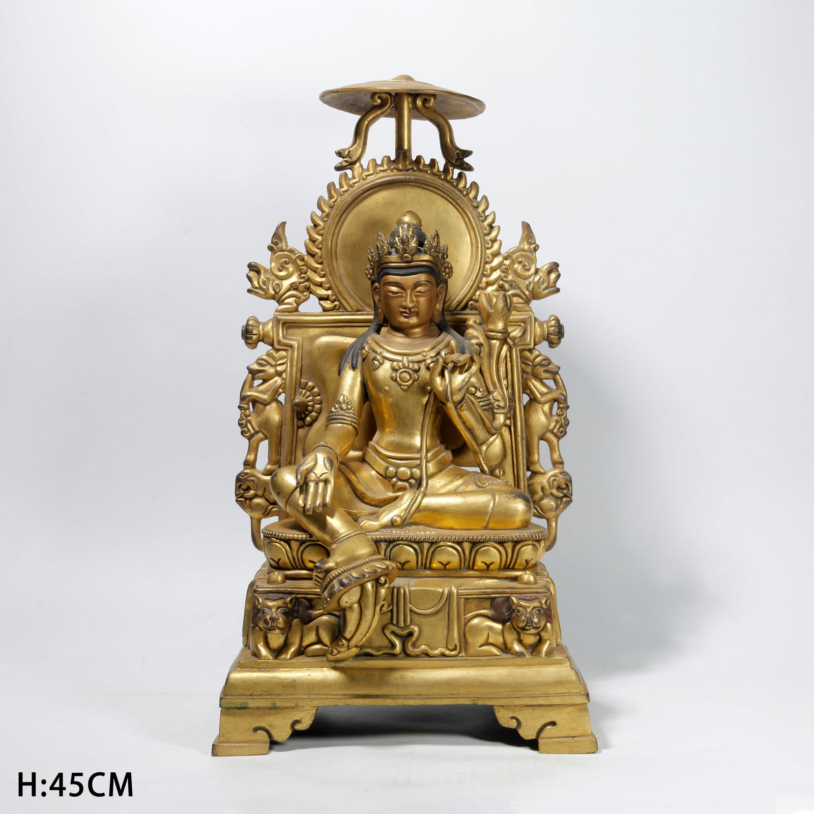 A GILT BRONZE GREEN TARA STATUE: Gilt Bronze Green Tara Statue