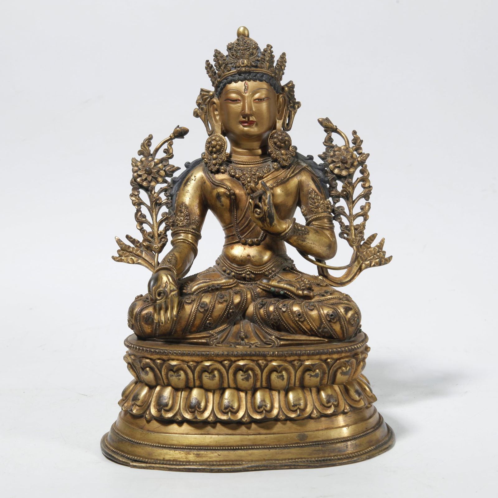A GILT BRONZE WHITE TARA STATUE: Gilt Bronze White Tara Statue