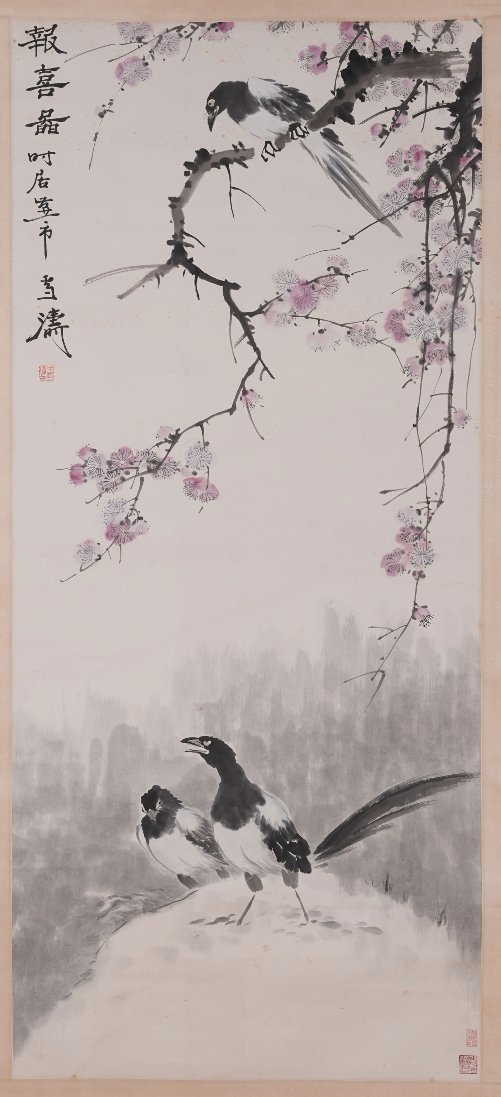 A FLOWER-AND-BIRD PAINTING ON PAPER BY WANG XUETAO.王雪濤: Flower-and-Bird Painting on Paper by Wang Xuetao.王雪濤