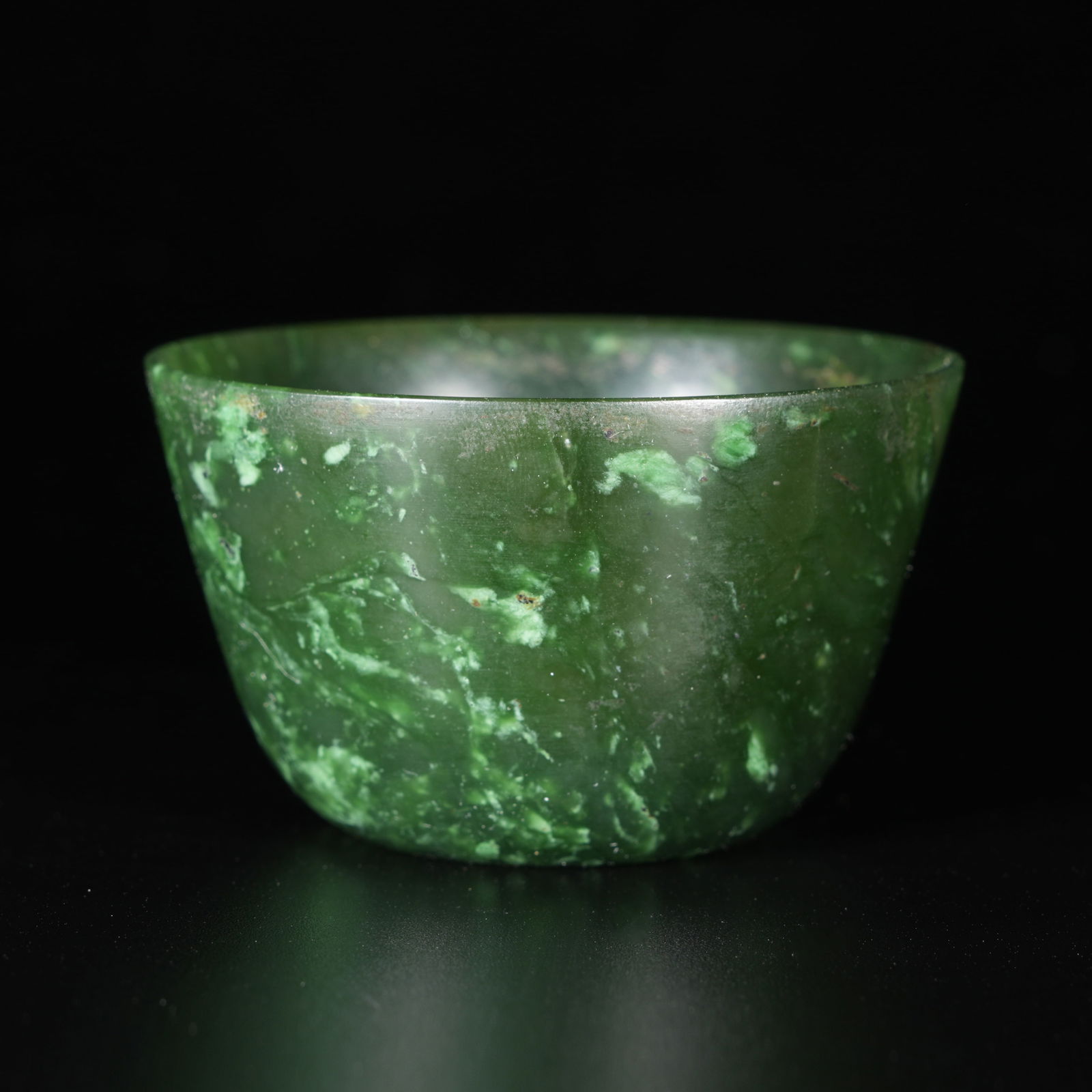 A HETIAN SPINACH-GREEN JADE CUP: Hetian Spinach-Green Jade Cup
