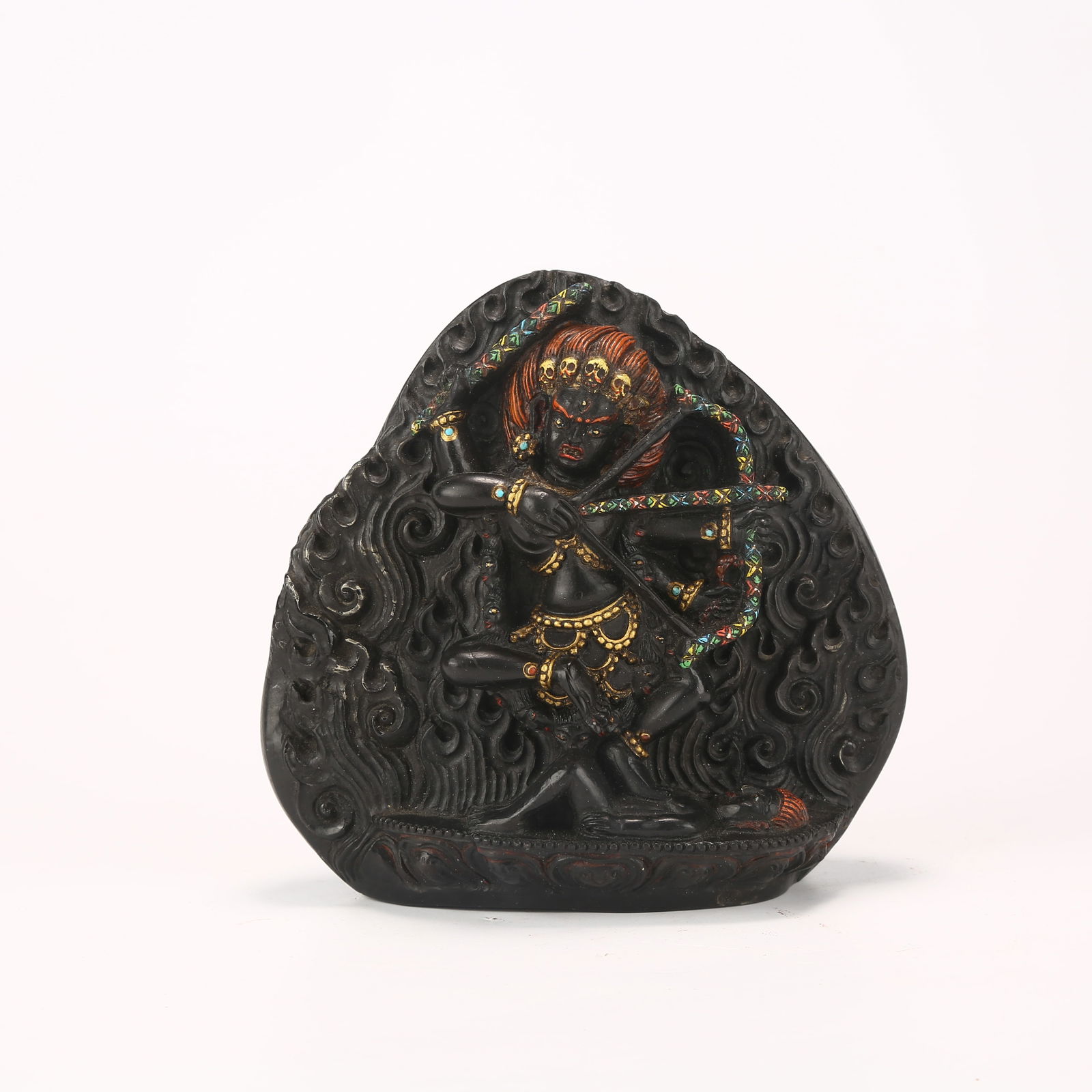 A POLYCHROME PRAJNAPARAMITA FIGURE IN CONCH FOSSIL (1 of 9)