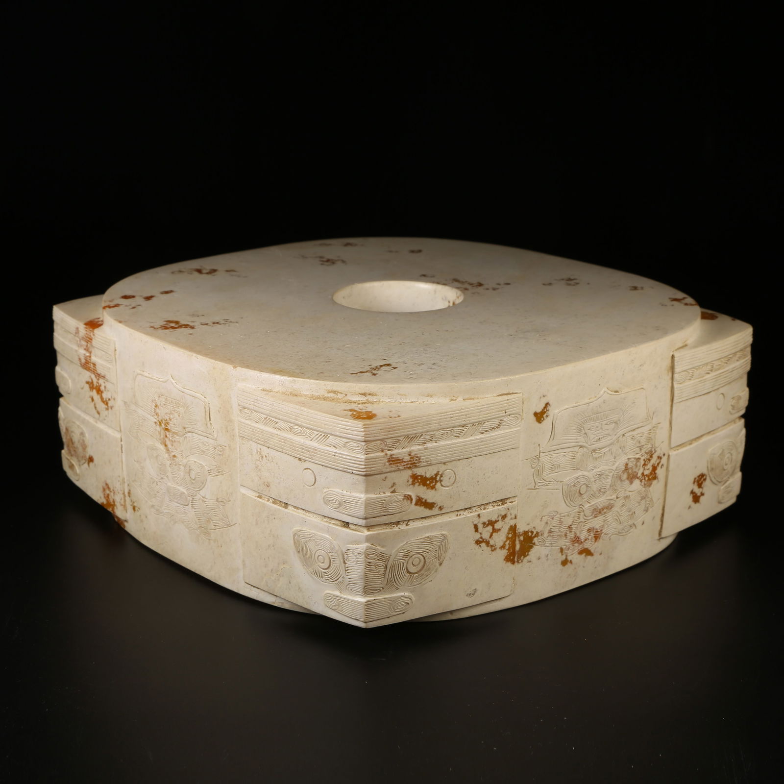 A ANCIENT JADE LIANGZHU CULTURE ANTHROPOMORPHIC FACE CONG: Ancient Jade Liangzhu Culture Anthropomorphic Face Cong