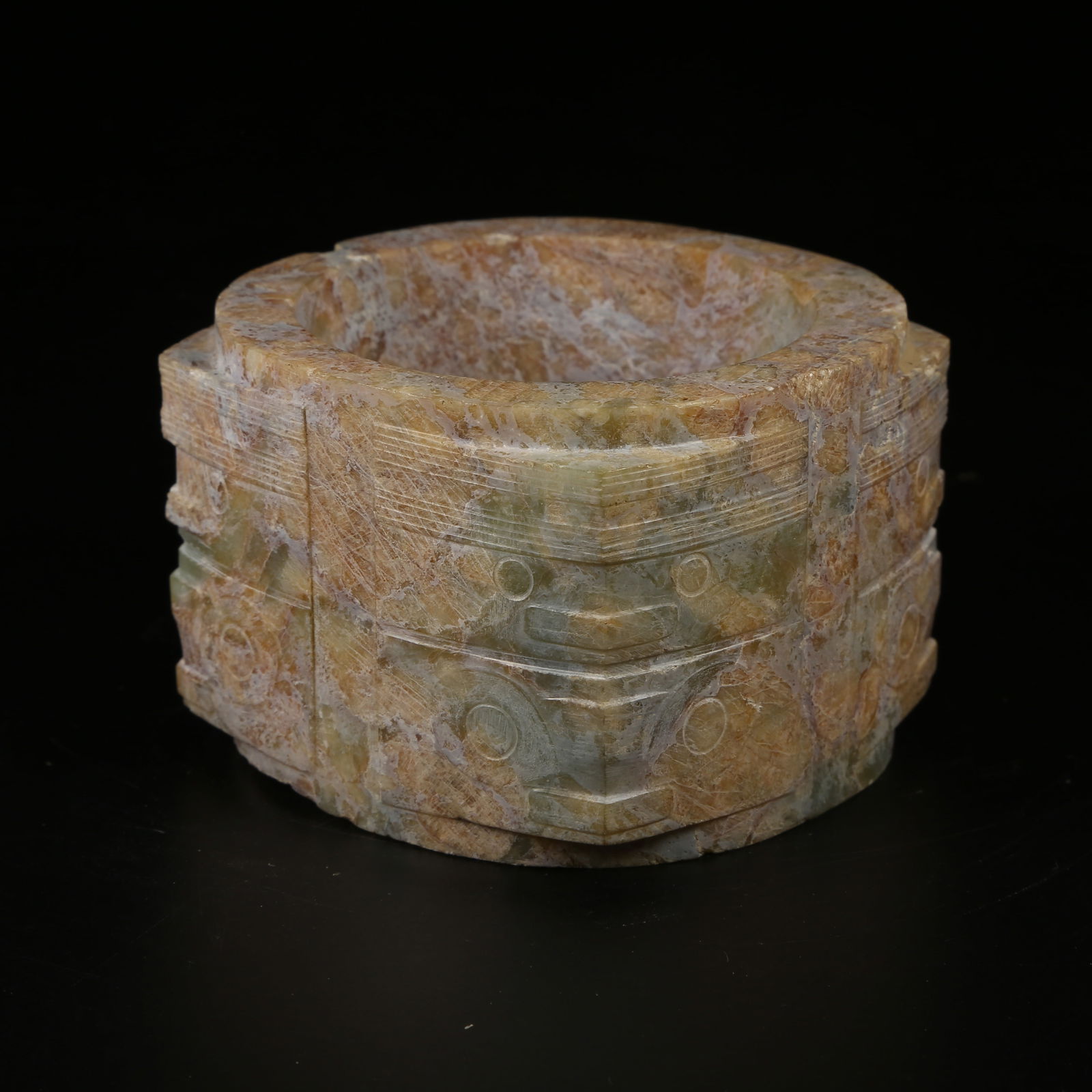 A ANCIENT JADE LIANGZHU CULTURE ANTHROPOMORPHIC FACE CONG: Ancient Jade Liangzhu Culture Anthropomorphic Face Cong