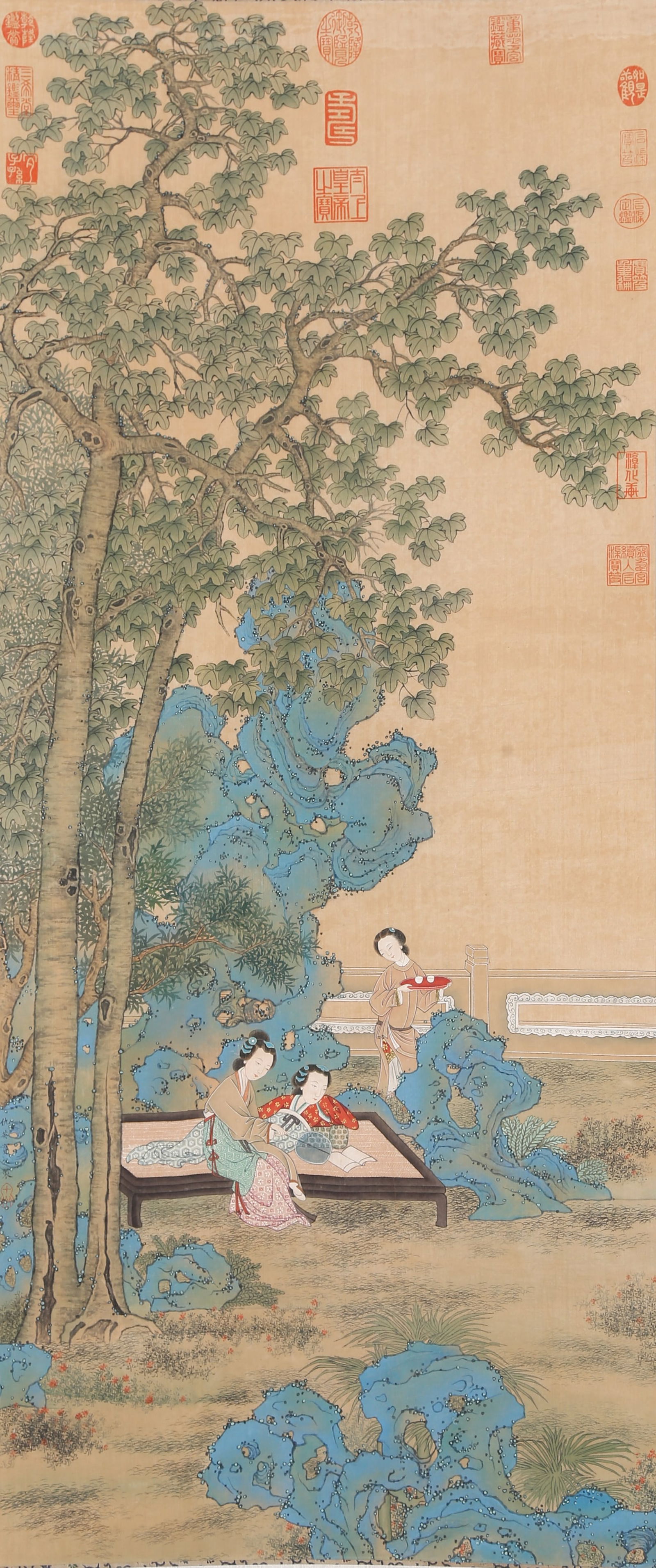 A FIGURE STORY PAINTING ON SILK BY QIU YING.仇英: Figure Story Painting on Silk by Qiu Ying.仇英