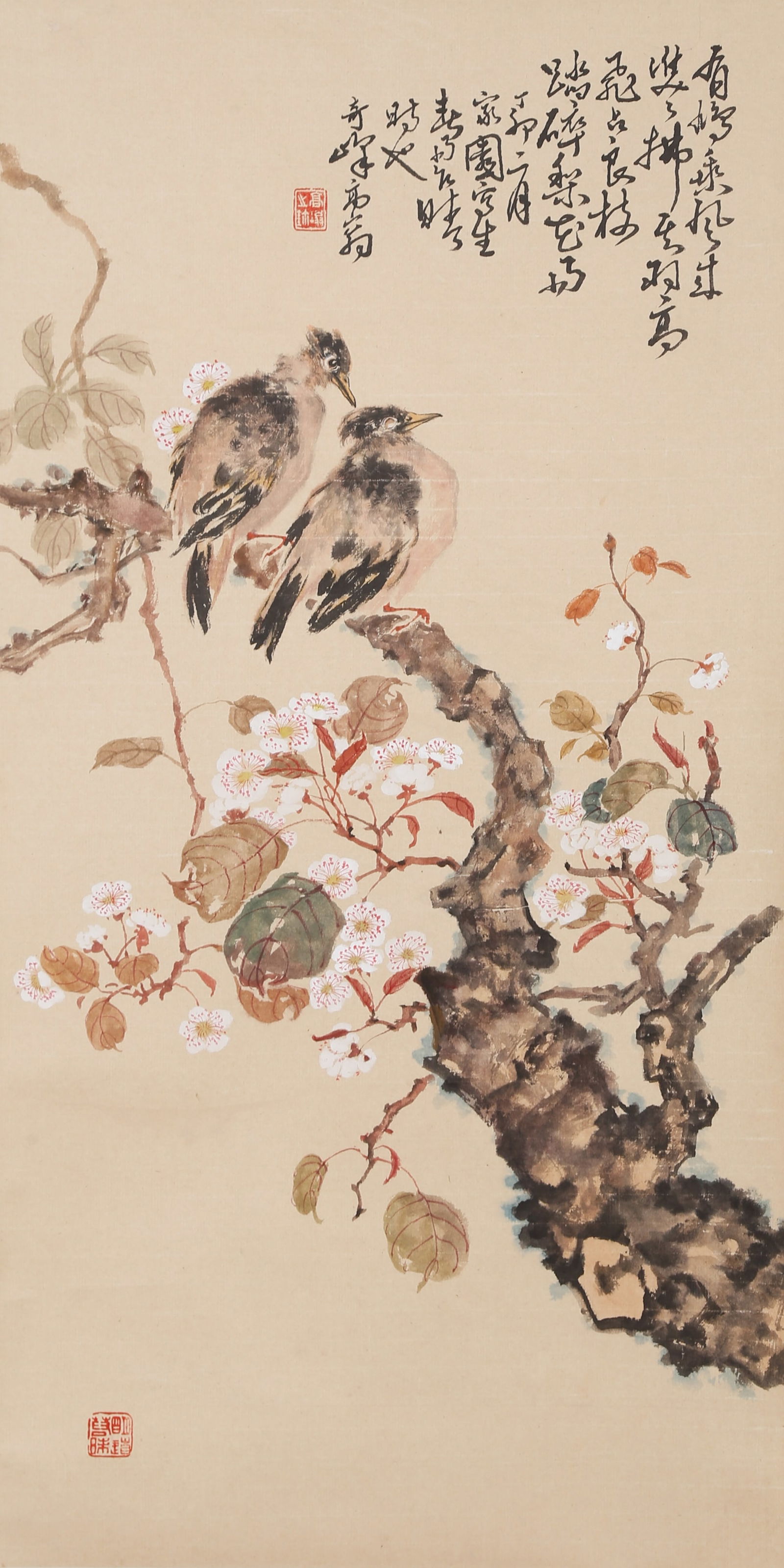 A FLOWER AND BIRD PAINTING ON PAPER BY GAO QIFENG.高奇峰: Flower and Bird Painting on Paper by Gao Qifeng.高奇峰