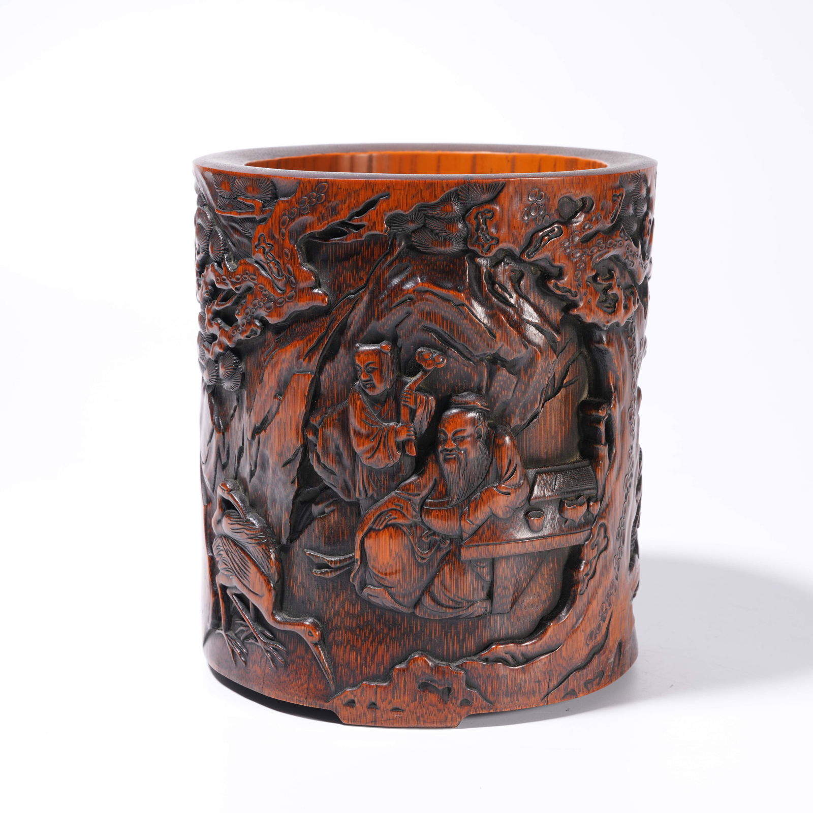 A BAMBOO ROOT CARVING FIGURE-PATTERN BRUSH HOLDER (1 of 10)