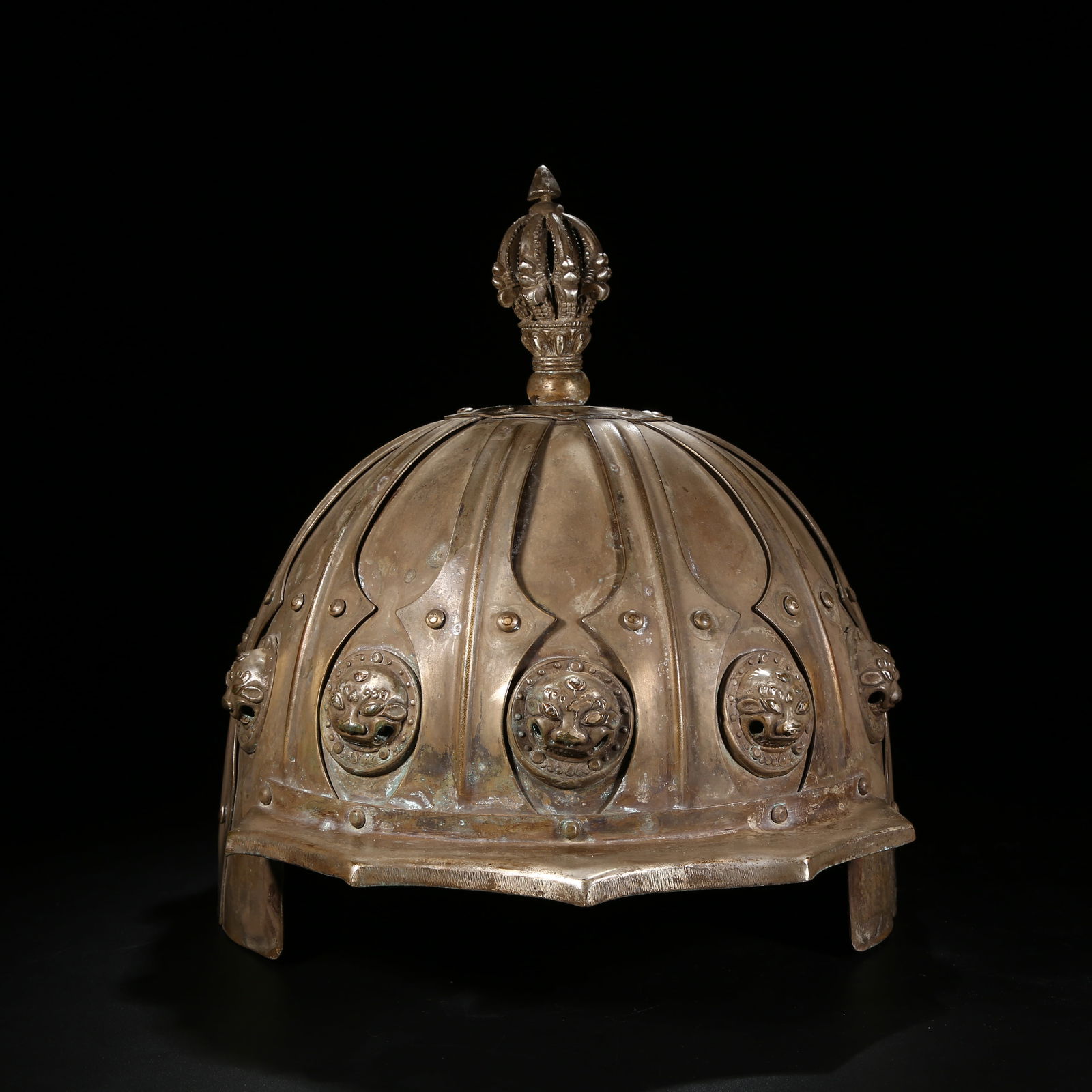 A GILT SILVER DHARMA HAT: Gilt silver Dharma hat