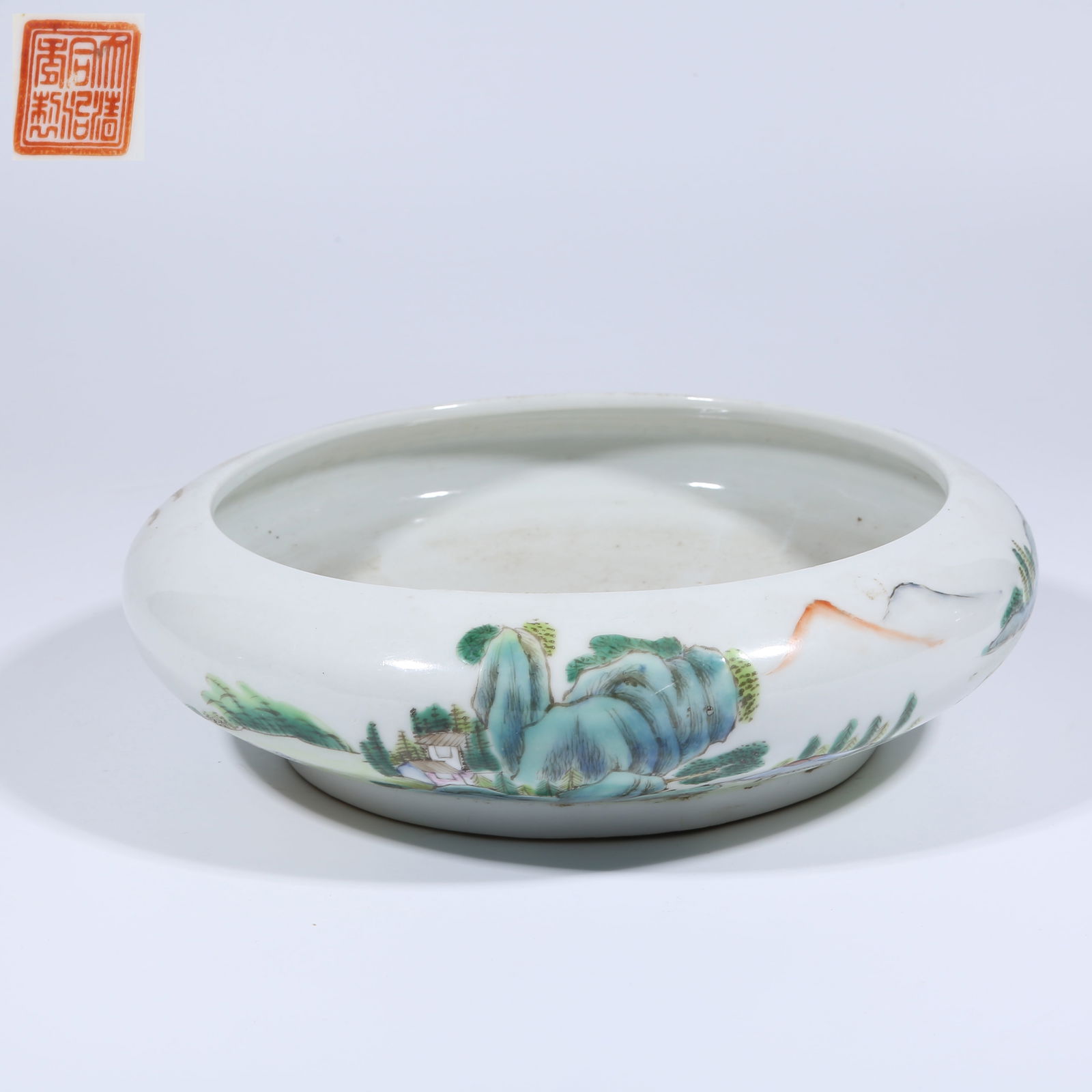 A FAMILLE ROSE WASHER WITH LANDSCAPE DESIGN (1 of 9)