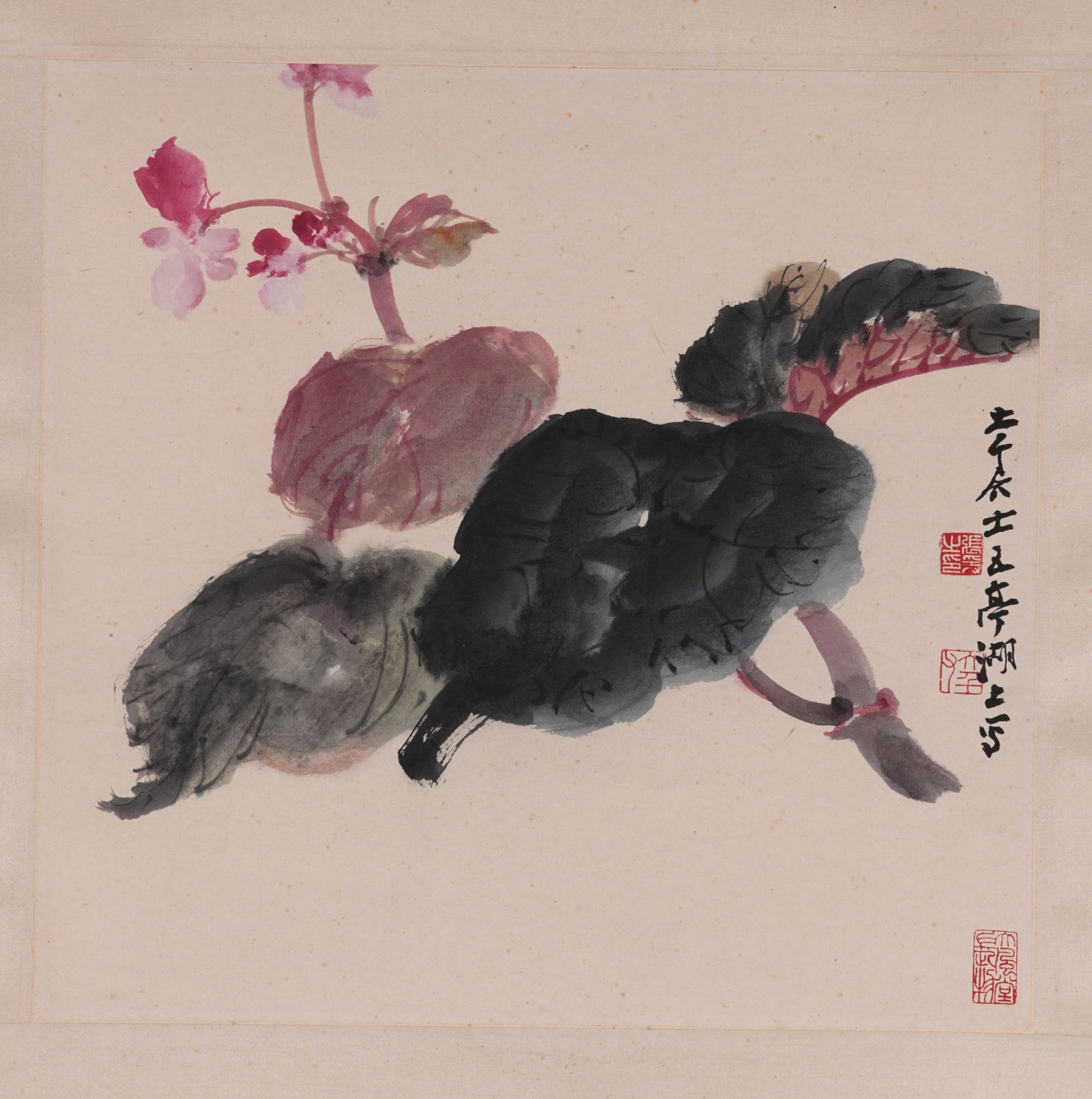 A FLOWER PAINTING ON PAPER BY ZHANG DAQIAN.張大千: Flower Painting on Paper by Zhang Daqian.張大千