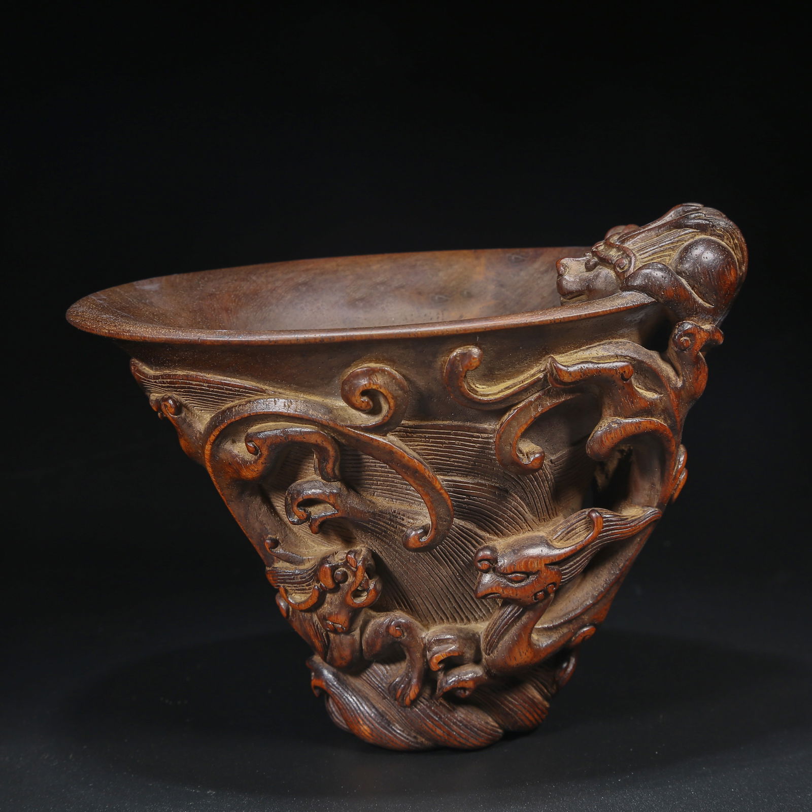 A HUANGHUALI CUP WITH CHI DRAGON AND CHI PHOENIX DESIGN (1 of 9)