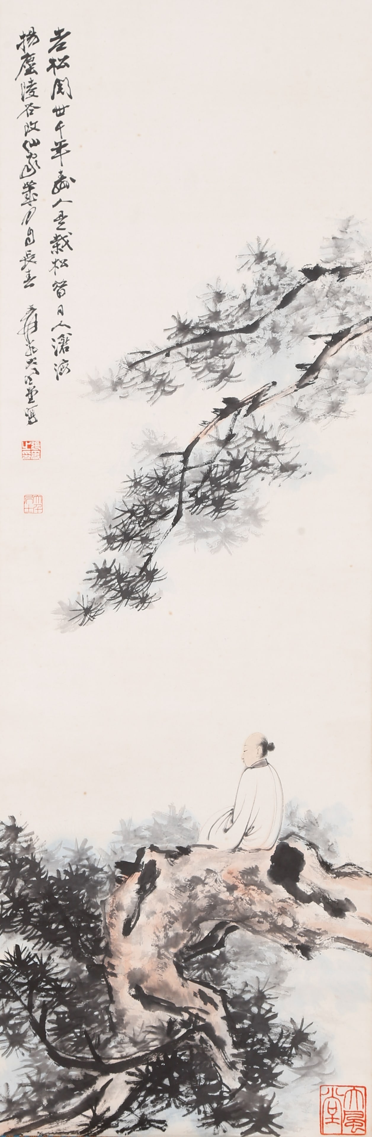 A "SCHOLAR UNDER PINE" PAINTING ON PAPER BY ZHANG DAQIAN.張大千 (1 of 10)