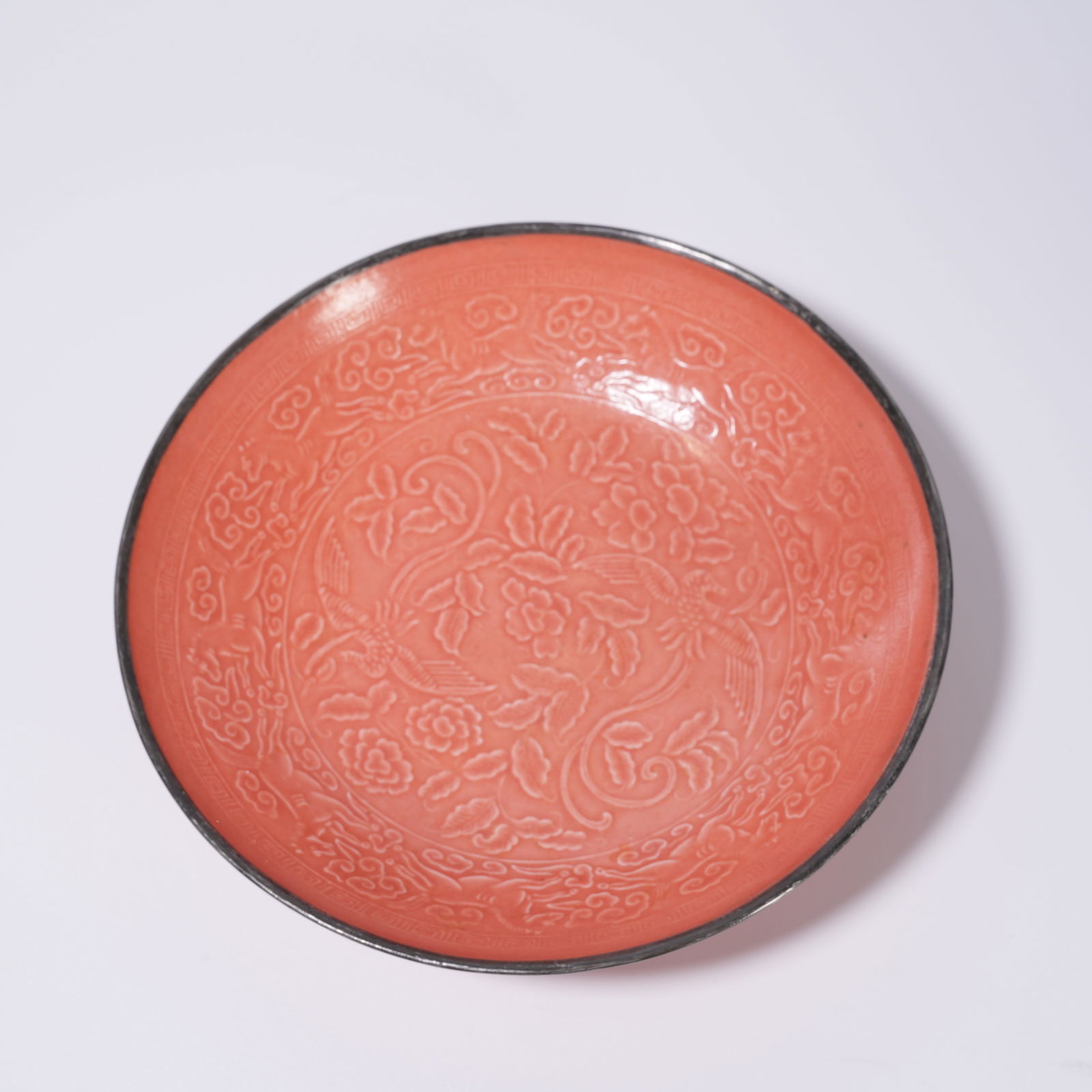 A RED-GLAZED DISH WITH BIRD-AND-FLOWER DESIGN (1 of 9)