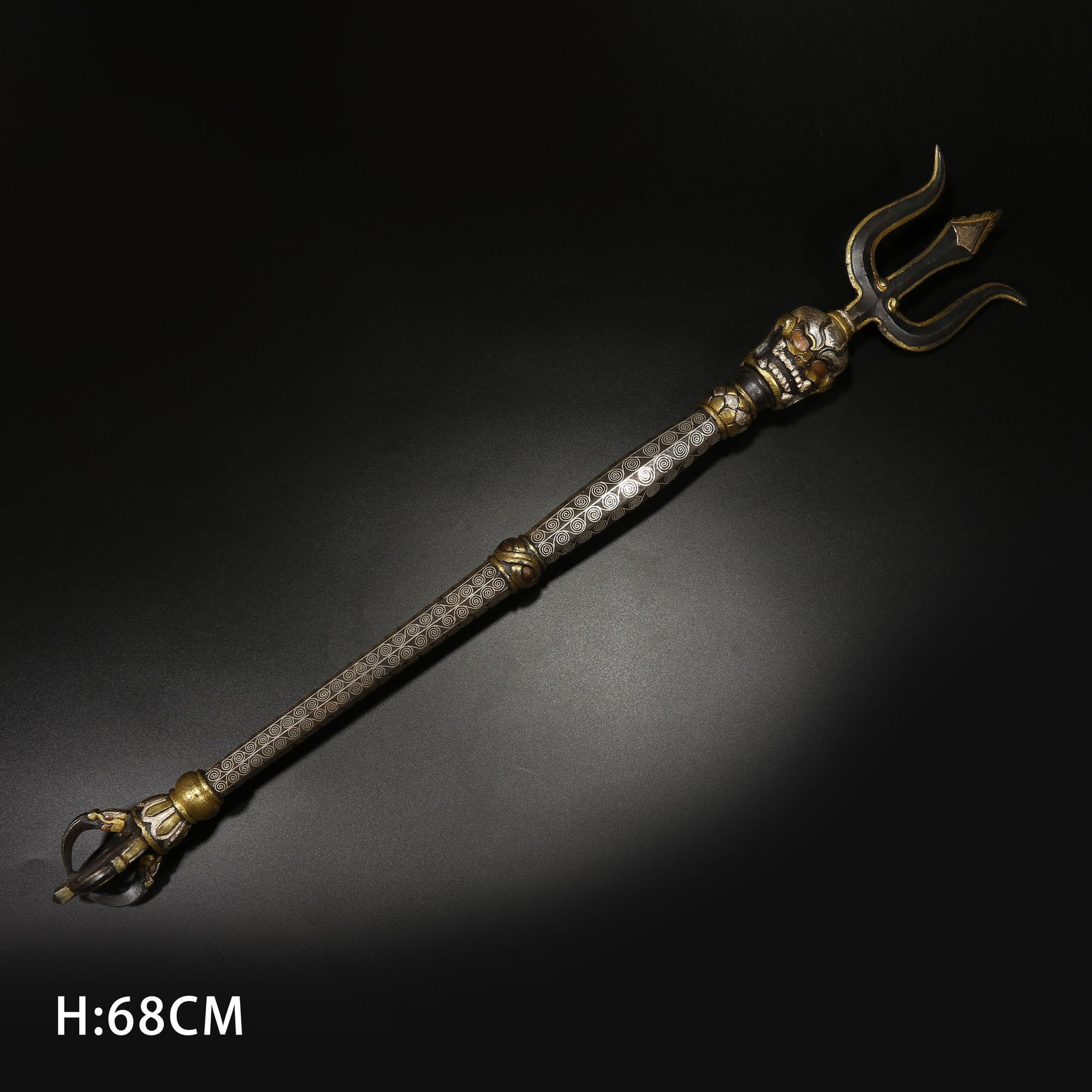 A IRON STAFF WITH GOLD AND SILVER INLAY: Iron Staff with Gold and Silver Inlay