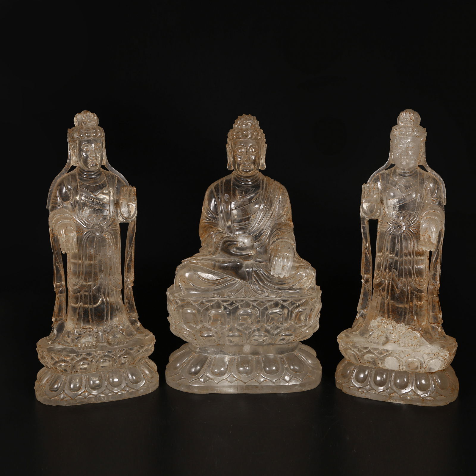 A SET OF CRYSTAL HUAYAN TRINITY: Set of Crystal Huayan Trinity