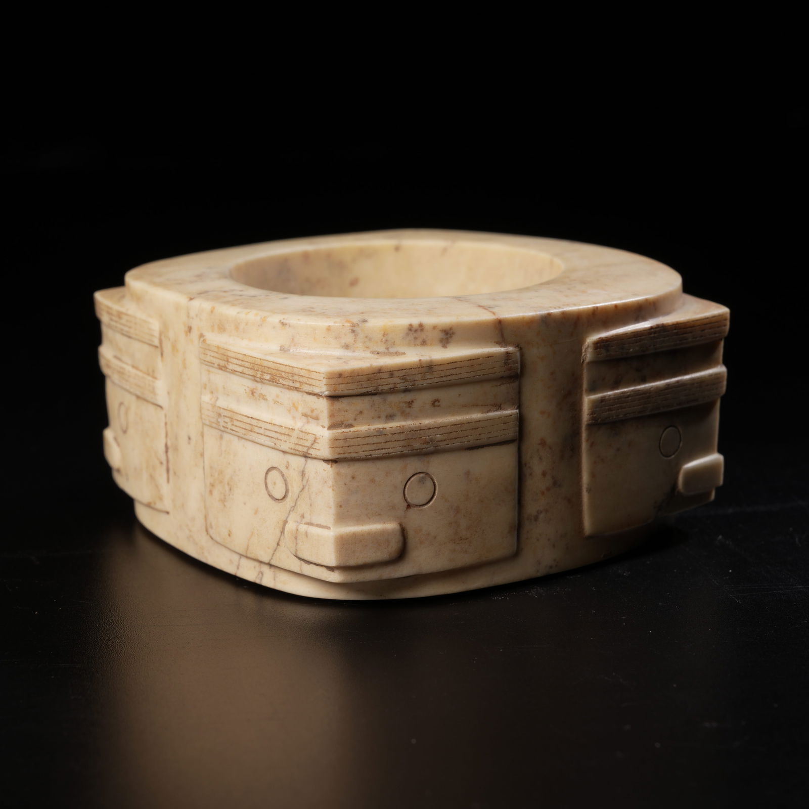 A ANCIENT JADE LIANGZHU CULTURE CONG WITH DEITY FACE MOTIF (1 of 9)