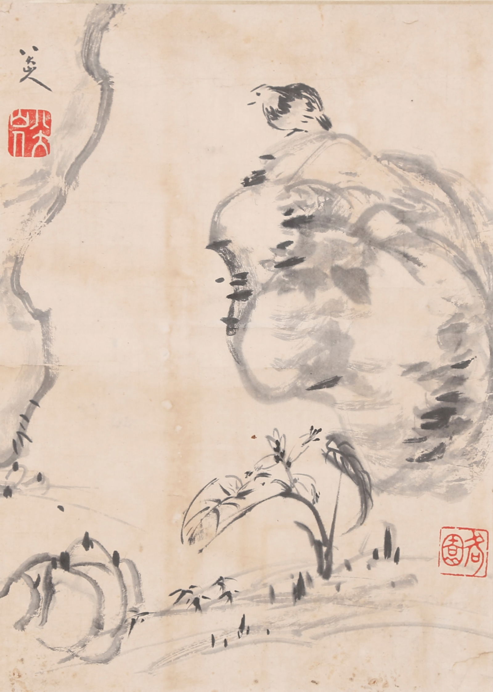 A FLOWER AND BIRD PAINTING ON PAPER BY BADA SHANREN.八大山人 (1 of 7)