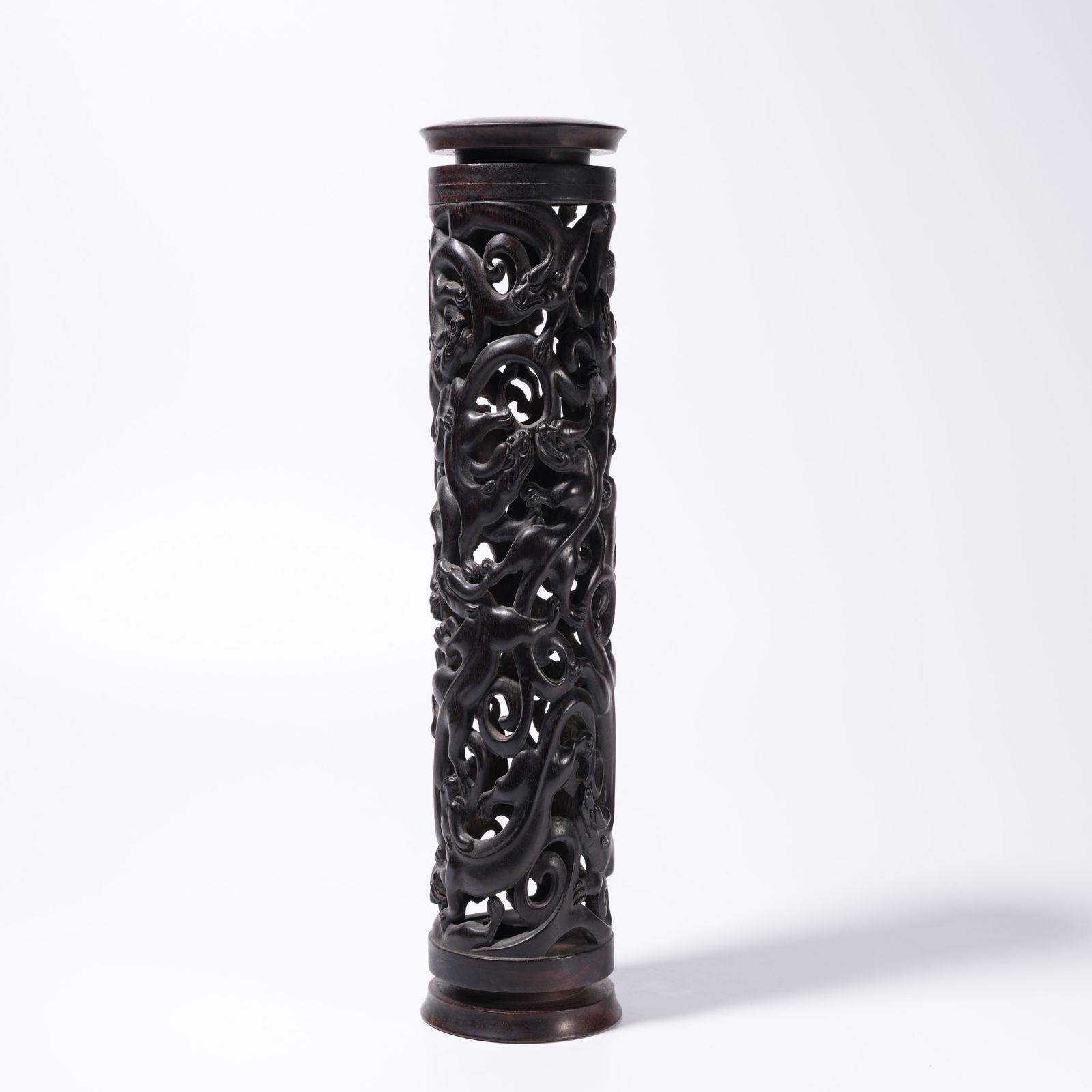 A ZITAN WOOD CARVING AUSPICIOUS BEAST-PATTERN INCENSE HOLDER: Zitan Wood Carving Auspicious Beast-Pattern Incense Holder