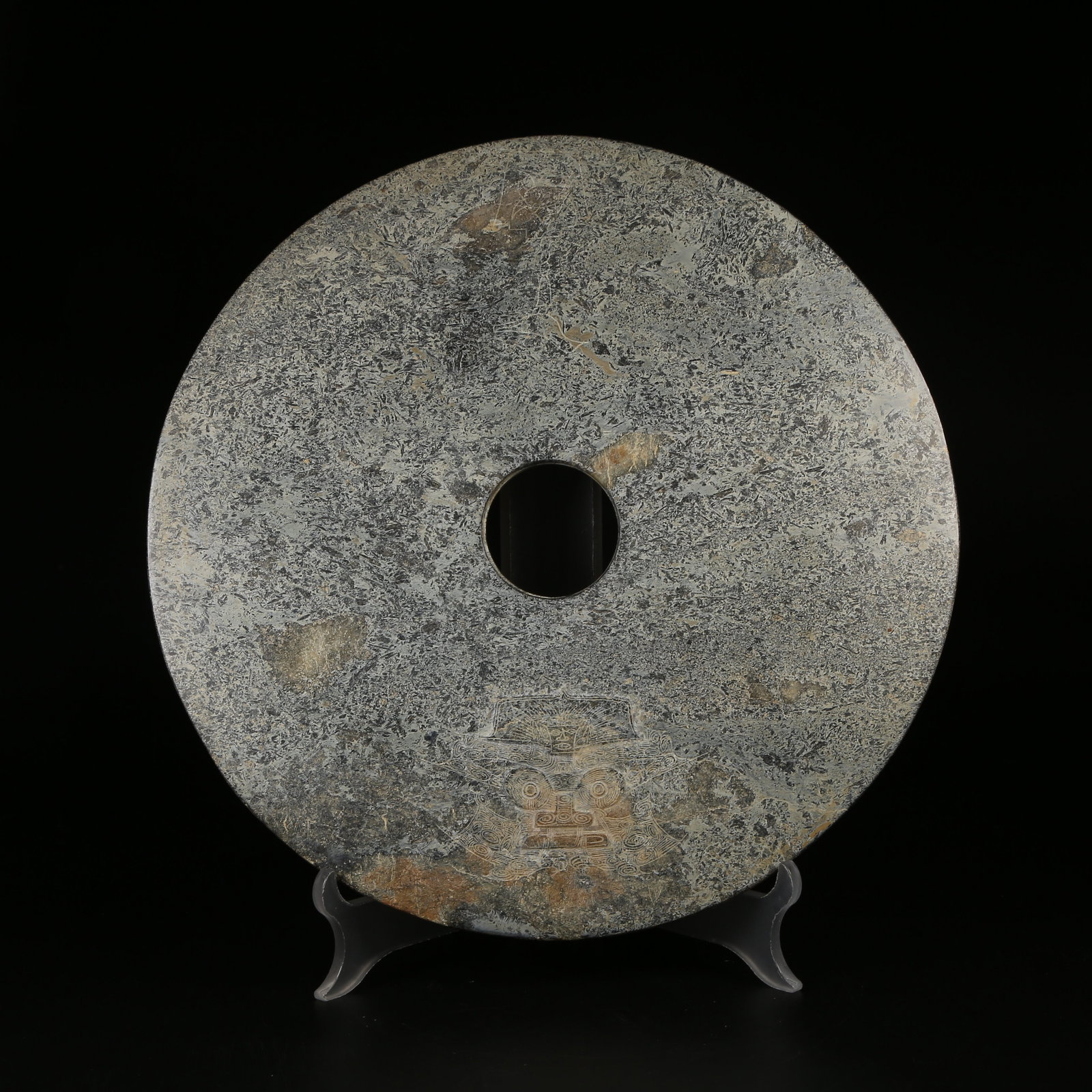 A ANCIENT JADE LIANGZHU CULTURE ANTHROPOMORPHIC FACE BI DISK (1 of 9)