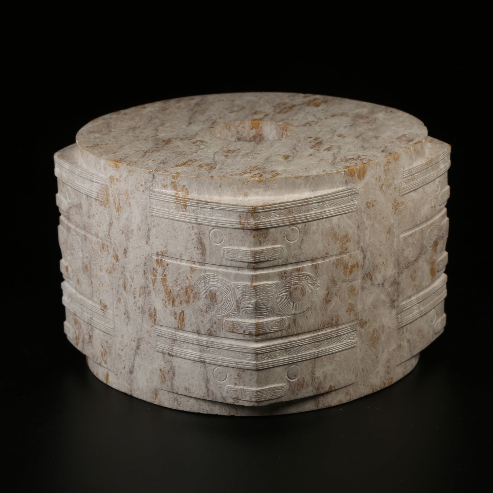 A ANCIENT JADE LIANGZHU CULTURE ANTHROPOMORPHIC FACE CONG: Ancient Jade Liangzhu Culture Anthropomorphic Face Cong