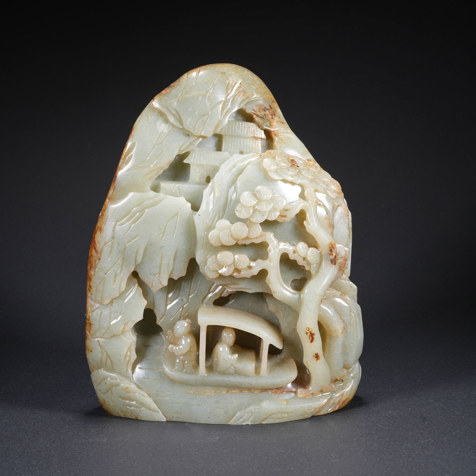 A HETIAN JADE CARVED LANDSCAPE AND FIGURAL FIGURE (1 of 9)