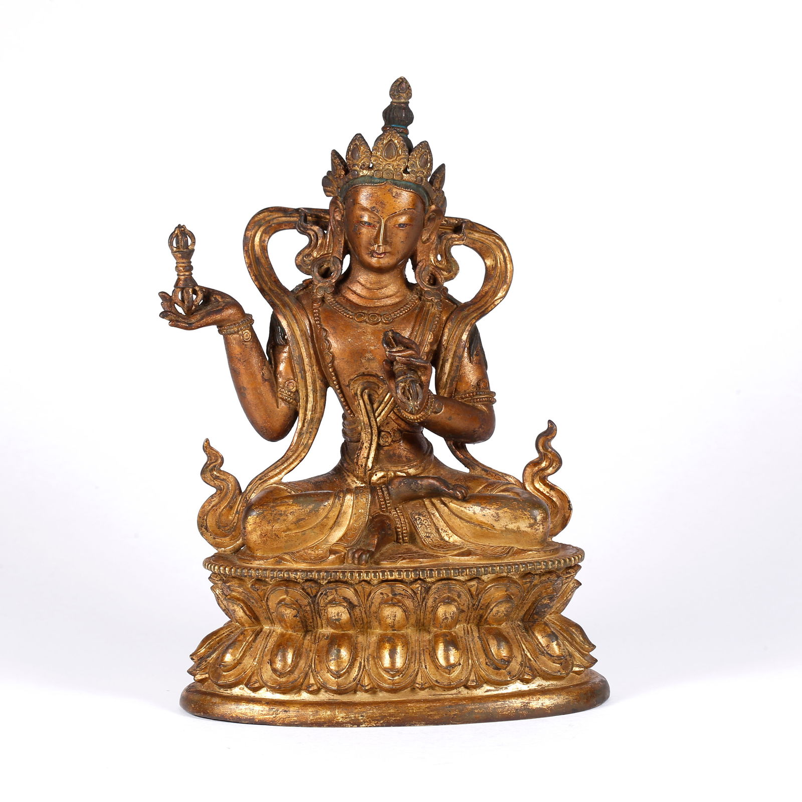 A GILT BRONZE VAJRA STATUE: Gilt Bronze Vajra Statue