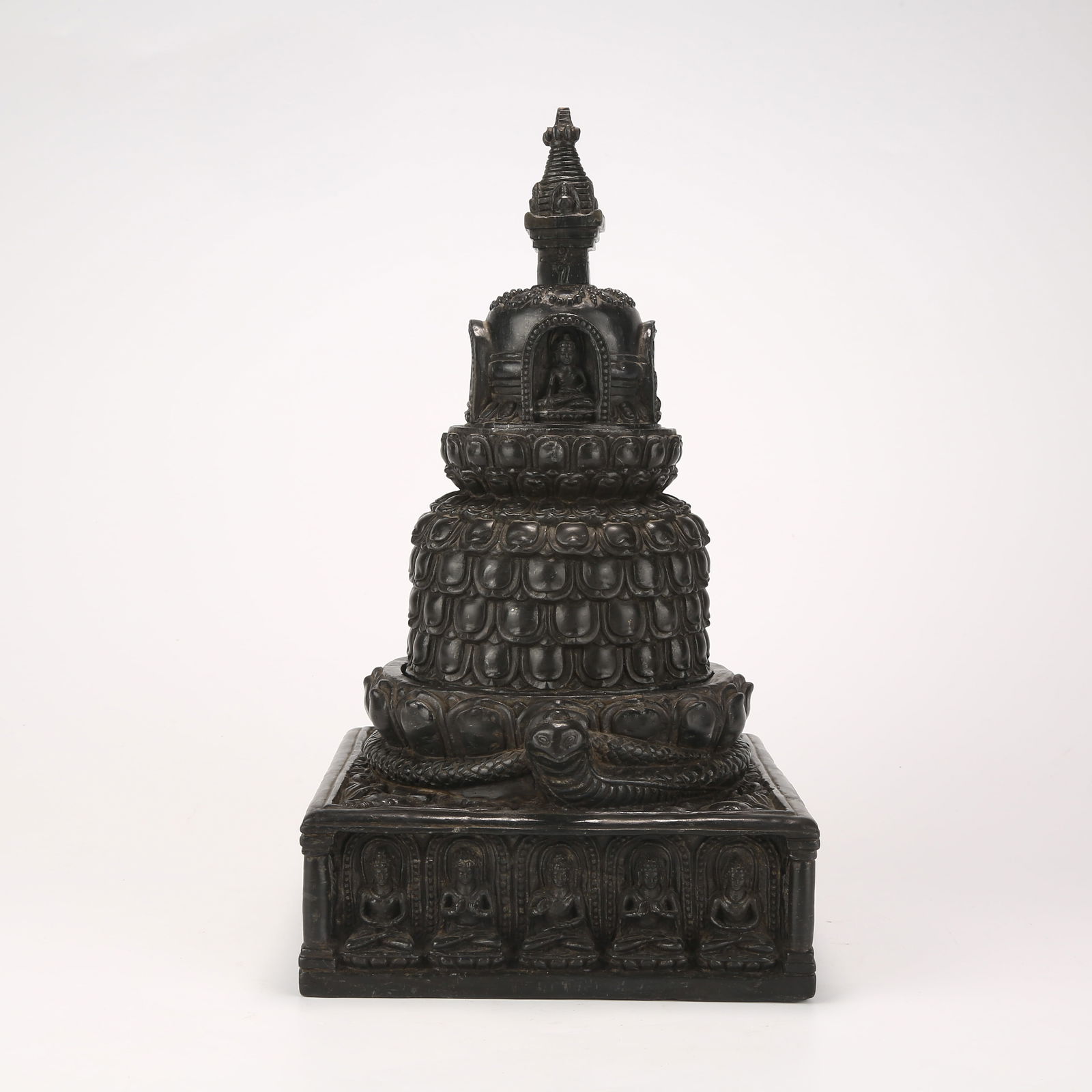 A STUPA IN BLACK STONE: Stupa in Black Stone