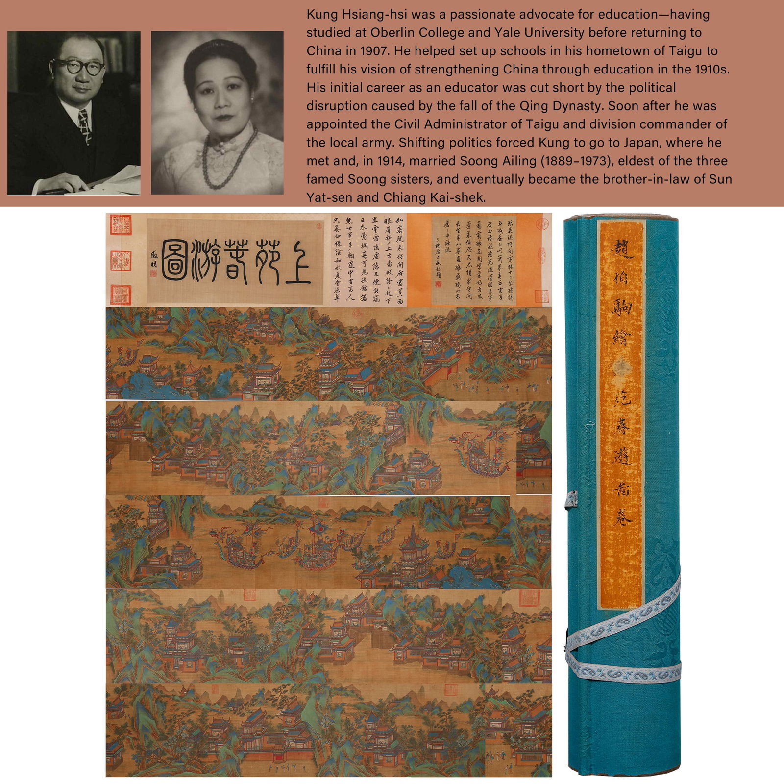 A "SPRING OUTING IN THE IMPERIAL GARDEN" PAINTING ON SILK HANDSCROLL BY ZHAO BOJU.趙伯: "Spring Outing in the Imperial Garden" Painting on Silk Handscroll by Zhao Boju.趙伯駒.PROVENANCE: Highlight of this sale is part of the collection of K'ung Hsiang-Hsi (Kong Xiangxi,