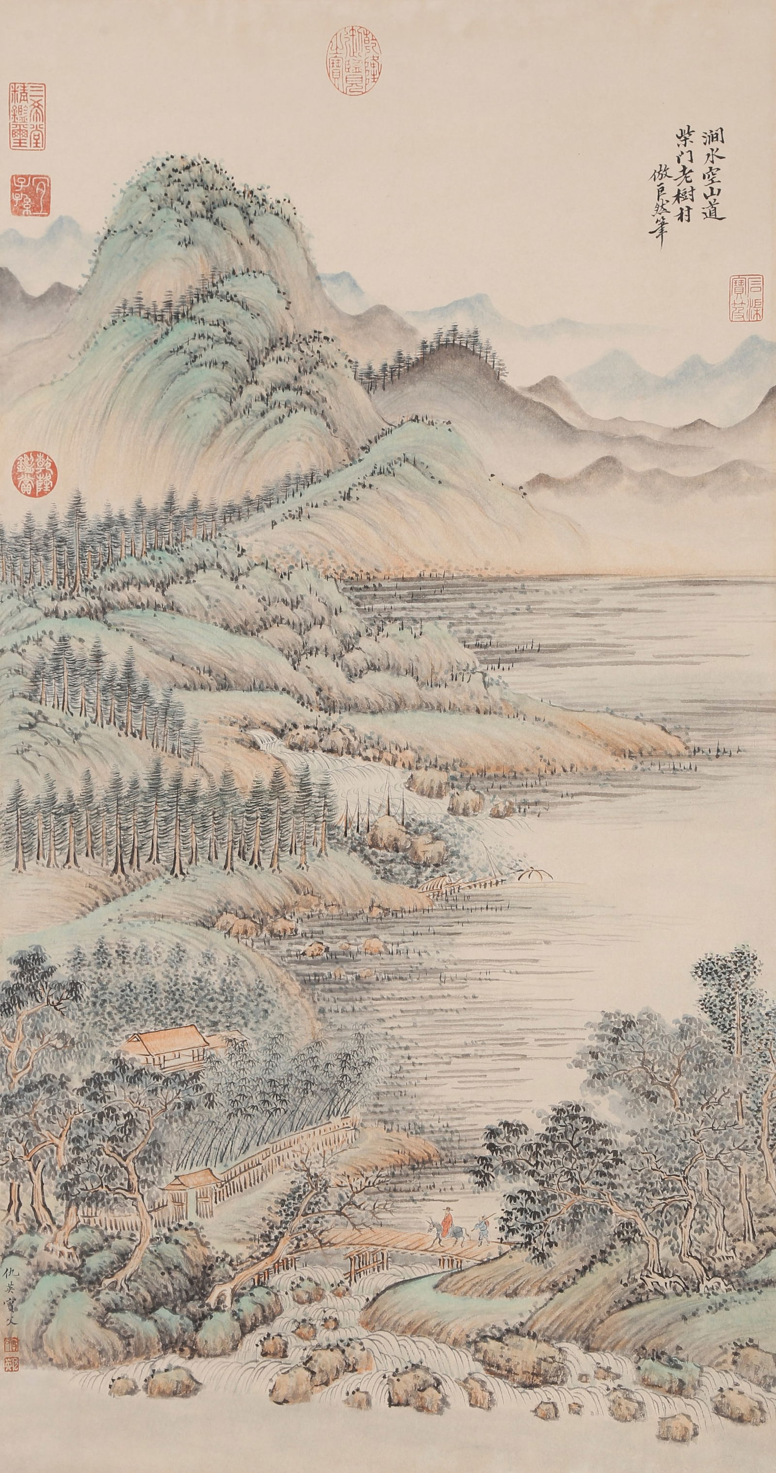 A LANDSCAPE PAINTING ON PAPER BY QIU YING.仇英: Landscape Painting on Paper by Qiu Ying.仇英