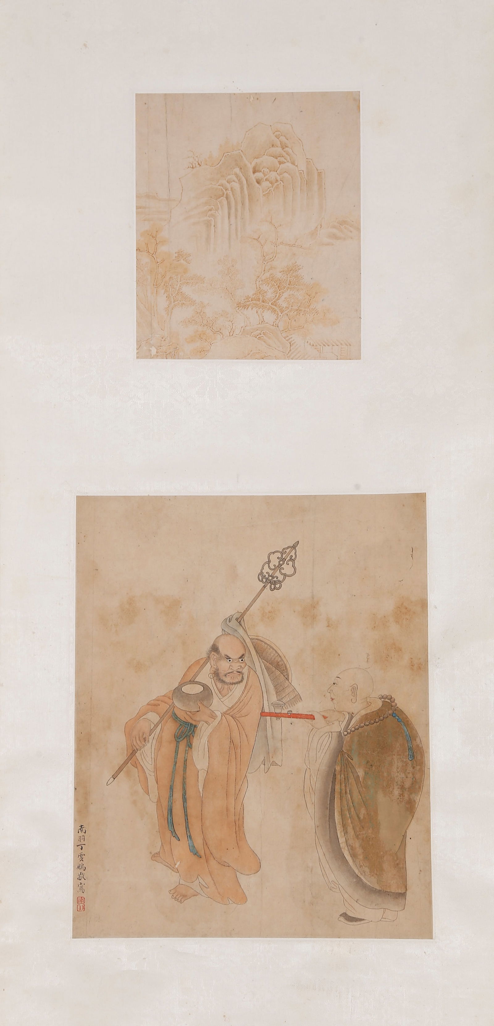 A ARHAT PAINTING ON PAPER BY DING YUNPENG.丁雲鵬: Arhat Painting on Paper by Ding Yunpeng.丁雲鵬