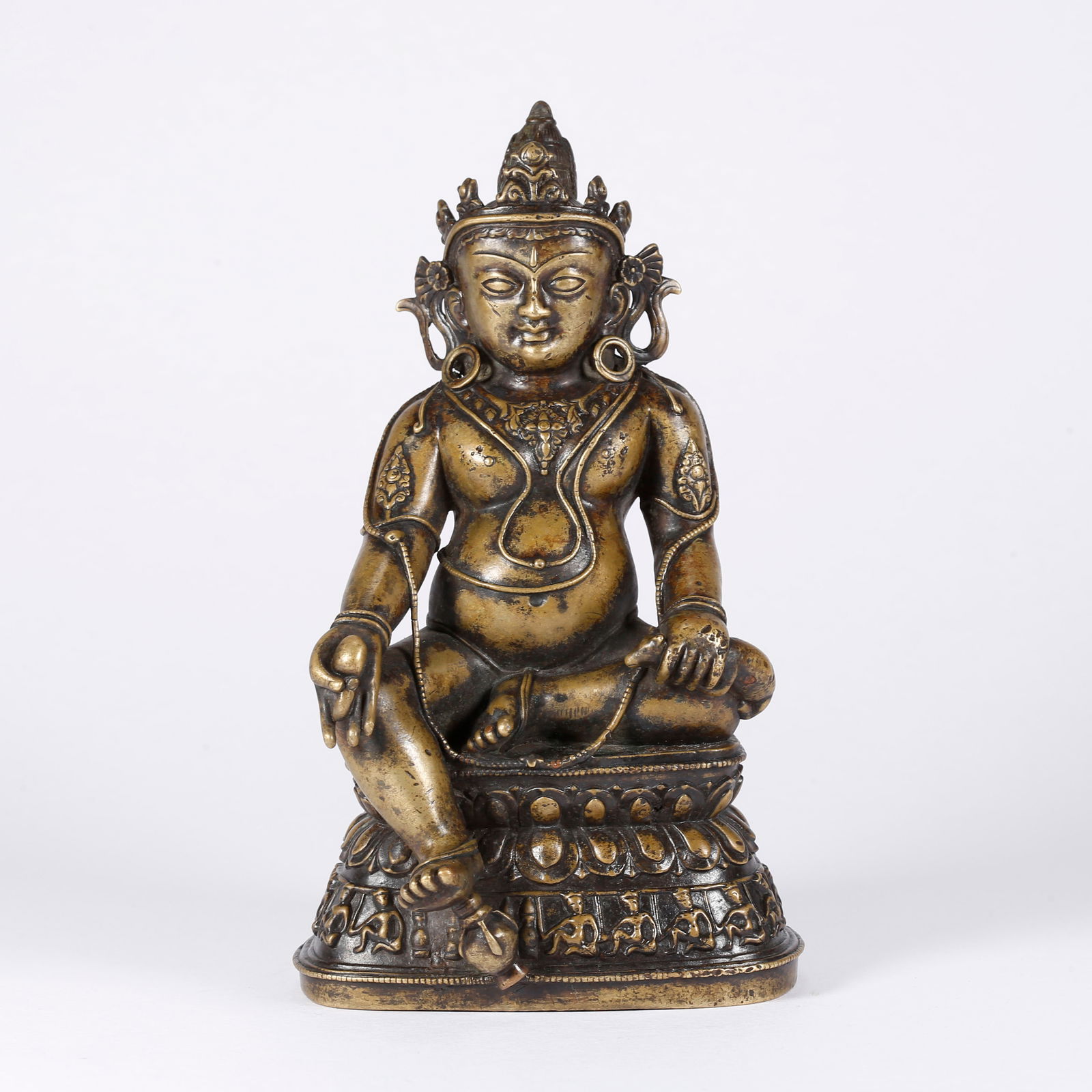 A BRONZE YELLOW JAMBHALA STATUE: Bronze Yellow Jambhala Statue