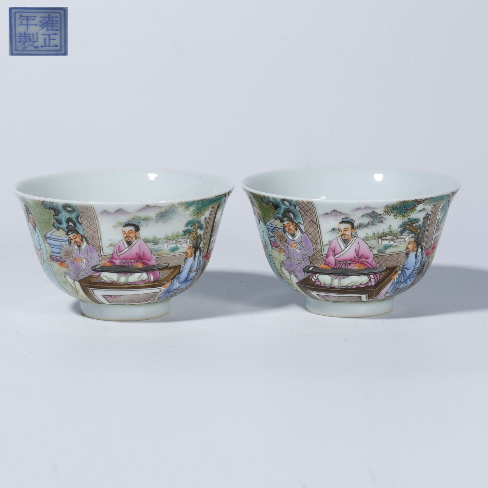 A FAMILLE ROSE CUP WITH FIGURAL STORY DESIGN (PAIR): Famille Rose Cup with Figural Story Design (Pair)