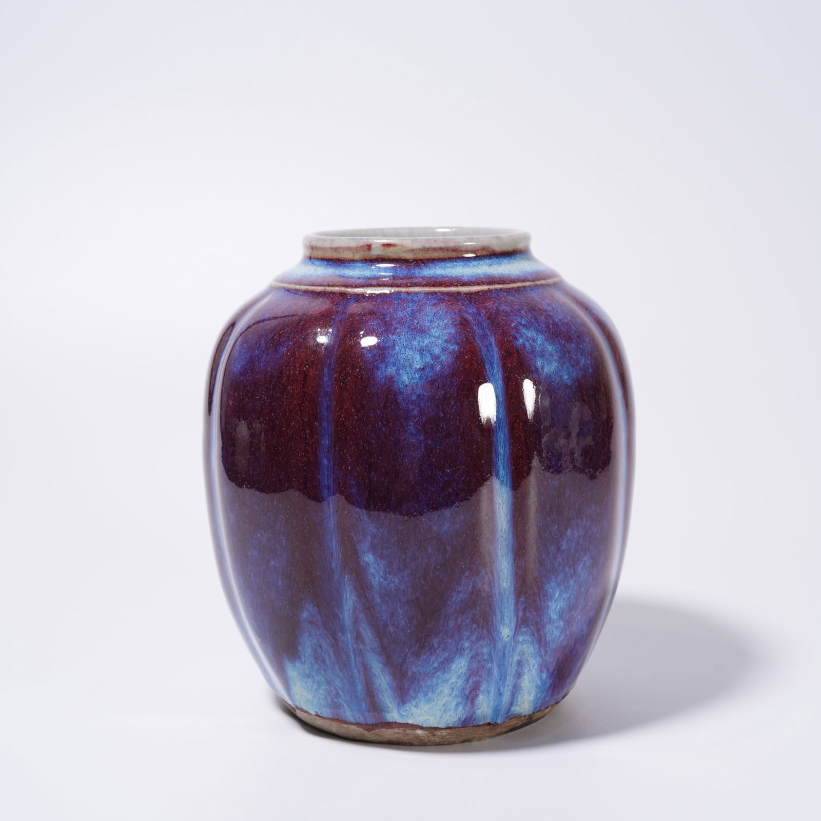 A JUN WARE MELON-RIBBED JAR - 2