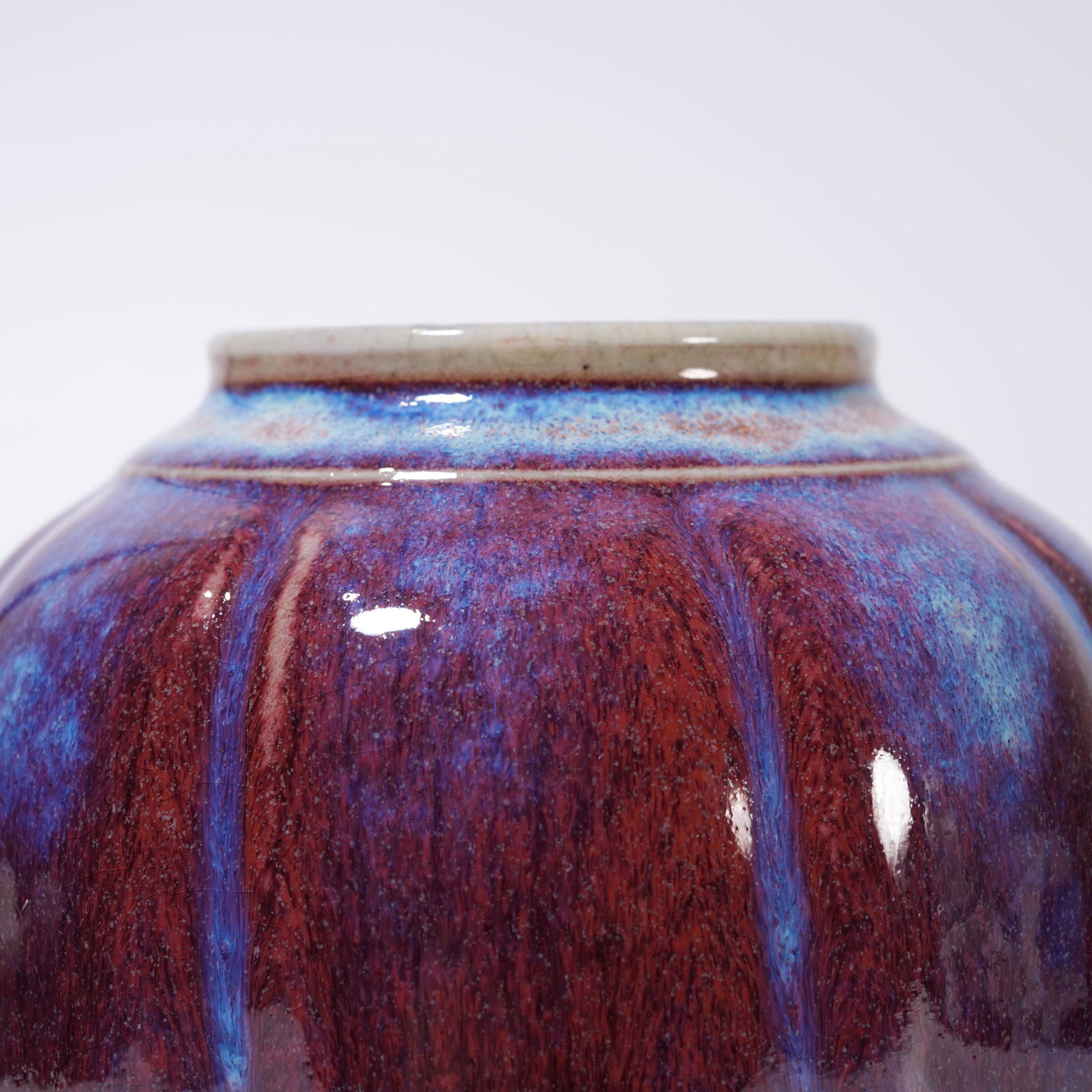 A JUN WARE MELON-RIBBED JAR - 5