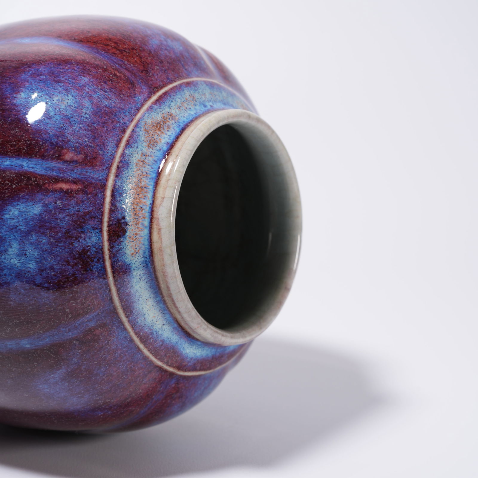 A JUN WARE MELON-RIBBED JAR - 8