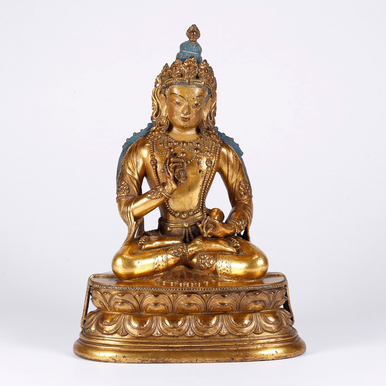 A GILT BRONZE VAJRA MASTER STATUE: Gilt Bronze Vajra Master Statue