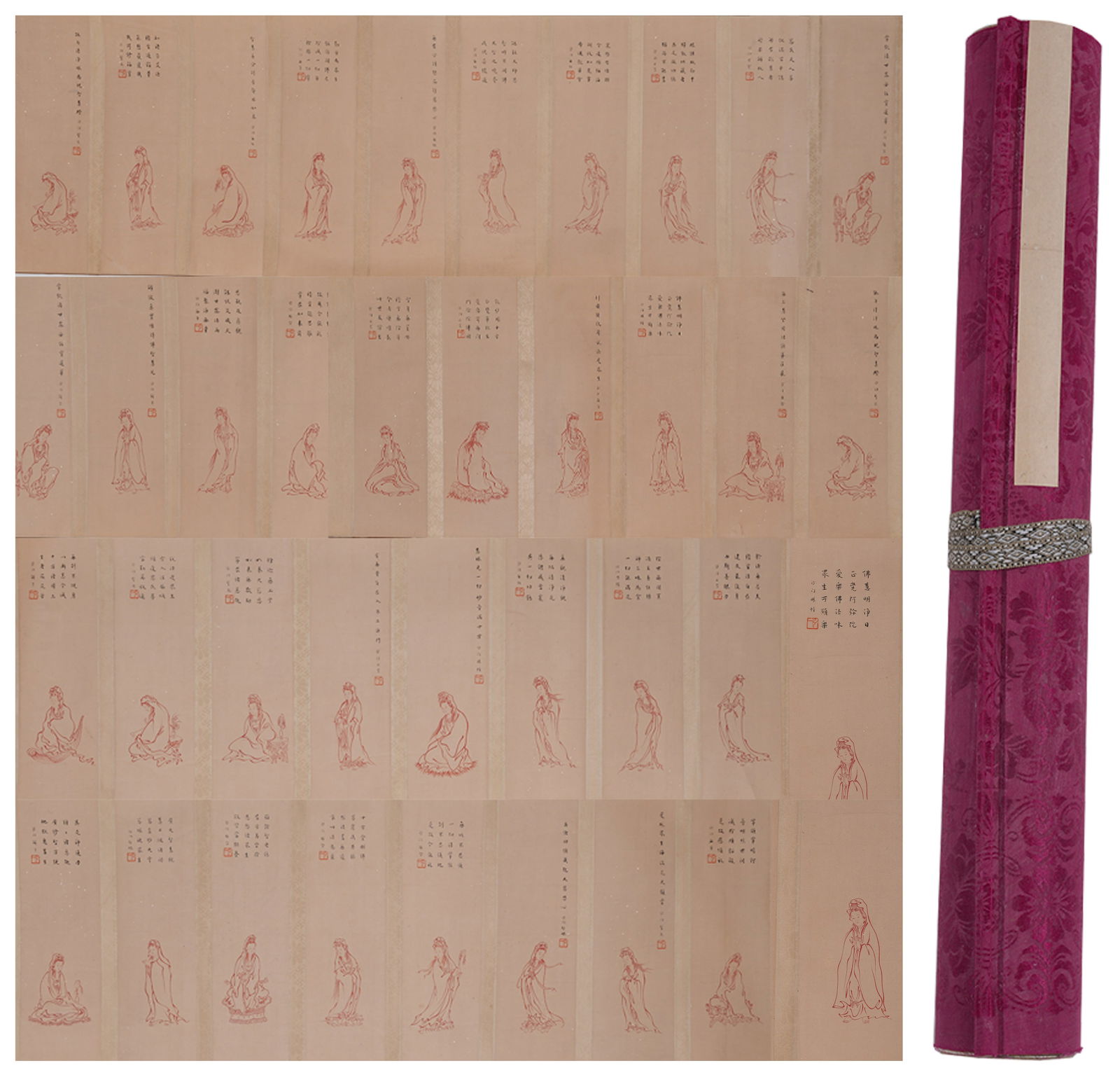 A GUANYIN PAINTING ON PAPER BY HONG YI, HANDSCROLL.弘一: Guanyin Painting on Paper by Hong Yi, handscroll.弘一