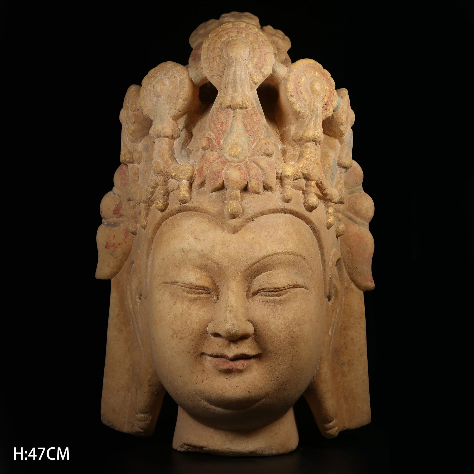 A POLYCHROME WHITE MARBLE BODHISATTVA HEAD (1 of 9)